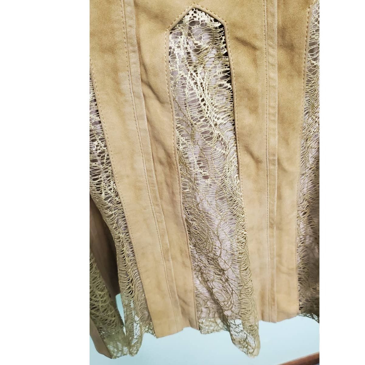 Other Luca Luca 2011 Designer Boho Eclectic Leather & Lace Skirt Size 28" / US 6 / IT 42 - 4 Thumbnail