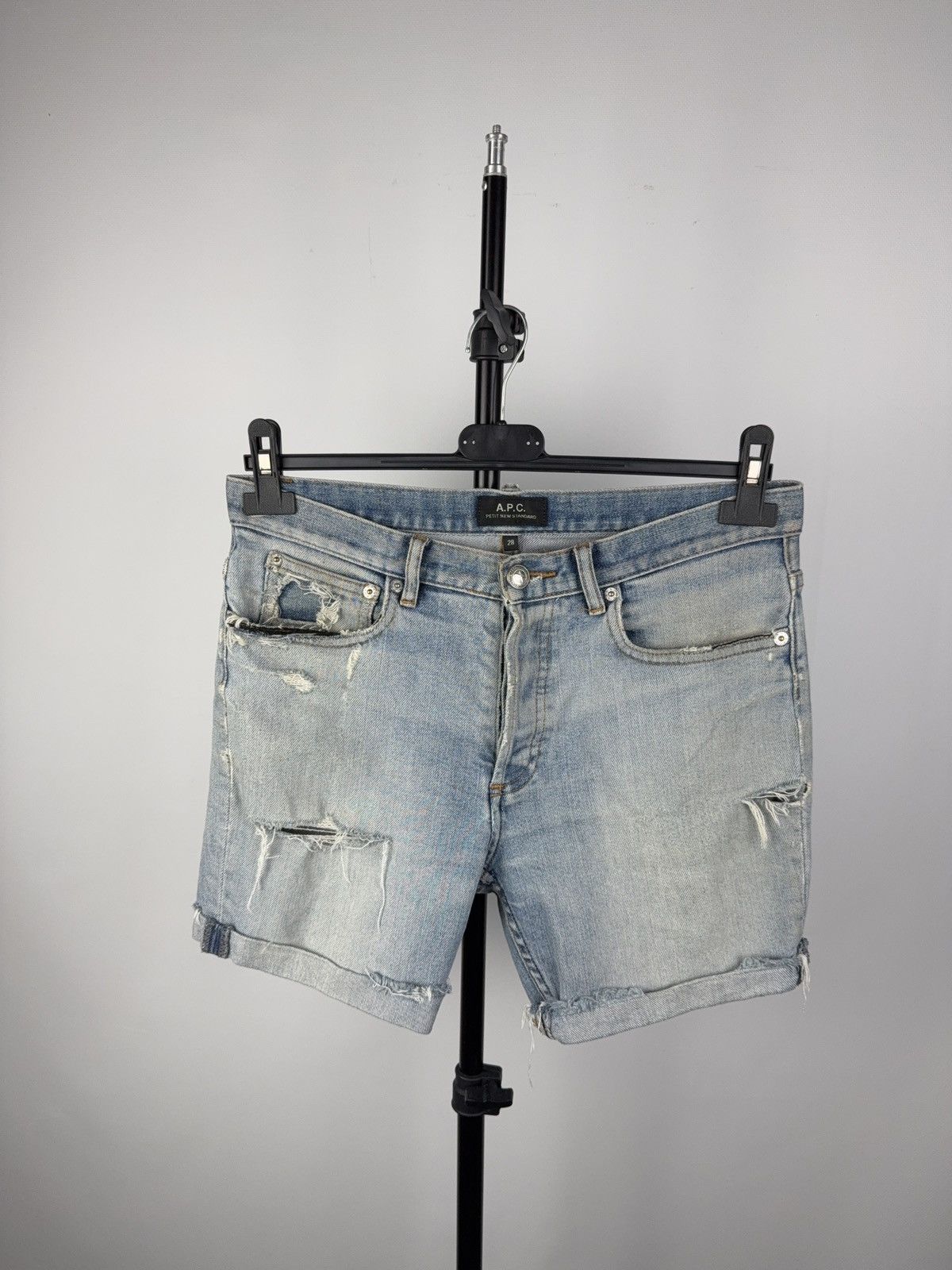 A.P.C. × Designer Vintage 00s Y2K A.P.C Distressed Denim shorts Size 28" / US 6 / IT 42 - 1 Thumbnail