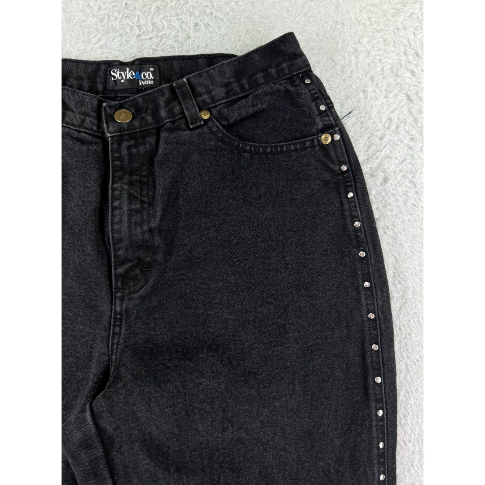 Vintage Style&co. Jeans Womens 10P Black Denim Straight Leg 100% Cotton Studded 5-Pocket Design Size 32" / US 10 / IT 46 - 7 Thumbnail