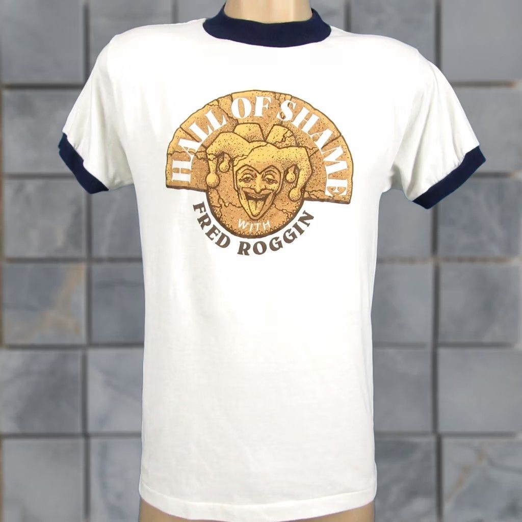 FRED vtg 80s NBC FRED ROGGIN HALL OF SHAME LOS ANGELES TV RINGER T-Shirt S california shirts Mens White 80s 90s Size US S / EU 44-46 / 1 - 1 Thumbnail