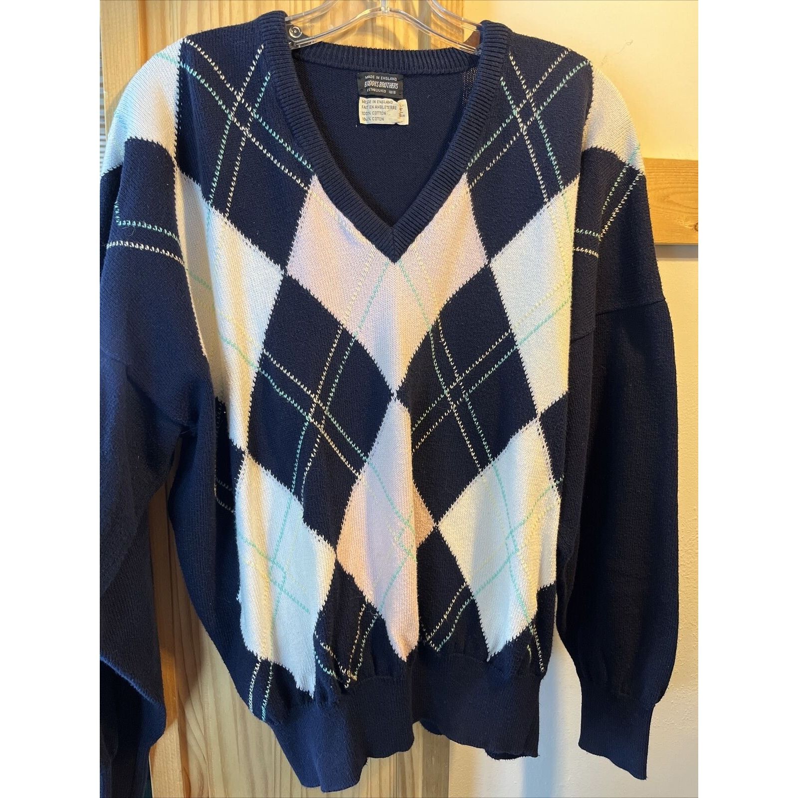 Brooks Brothers Brooks Brothers Vintage 44 Navy Blue Argyle Cotton Sweater Size US L / EU 52-54 / 3 - 2 Thumbnail