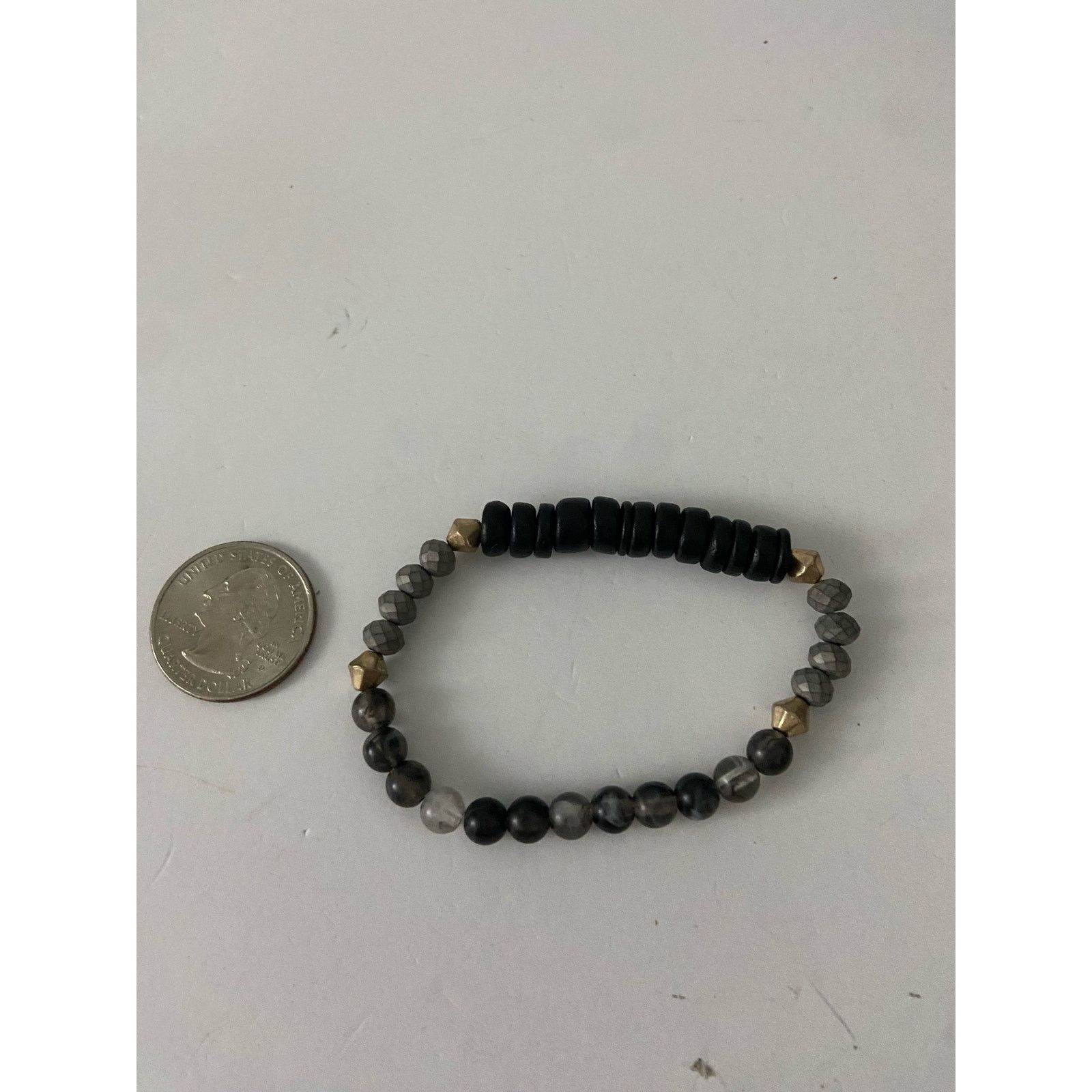 Handmade Dark wood bead and quartz bracelet Size ONE SIZE - 4 Thumbnail