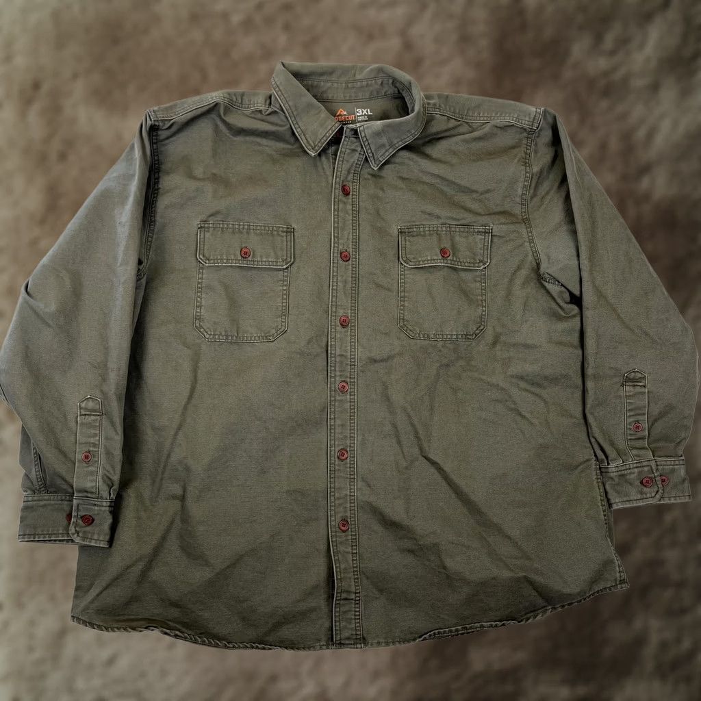 Vintage Ridgecut Mens Long Sleeve Button Front Work Shirt 3XL Green Solid Size US XXL / EU 58 / 5 - 1 Thumbnail