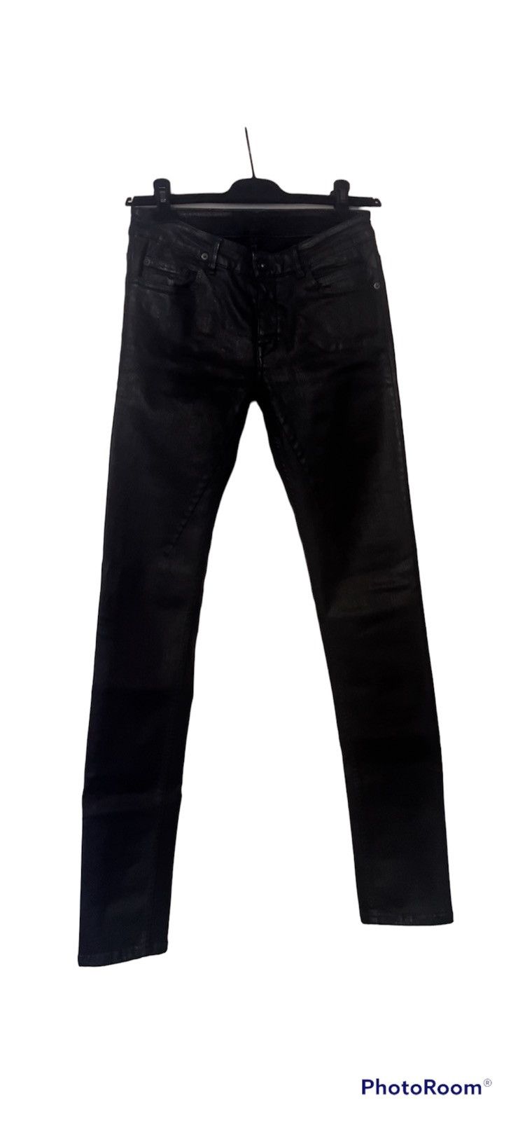 Image of Rick Owens Drkshdw Wax Denim Berlin Cut in Black, Men's (Size 30)