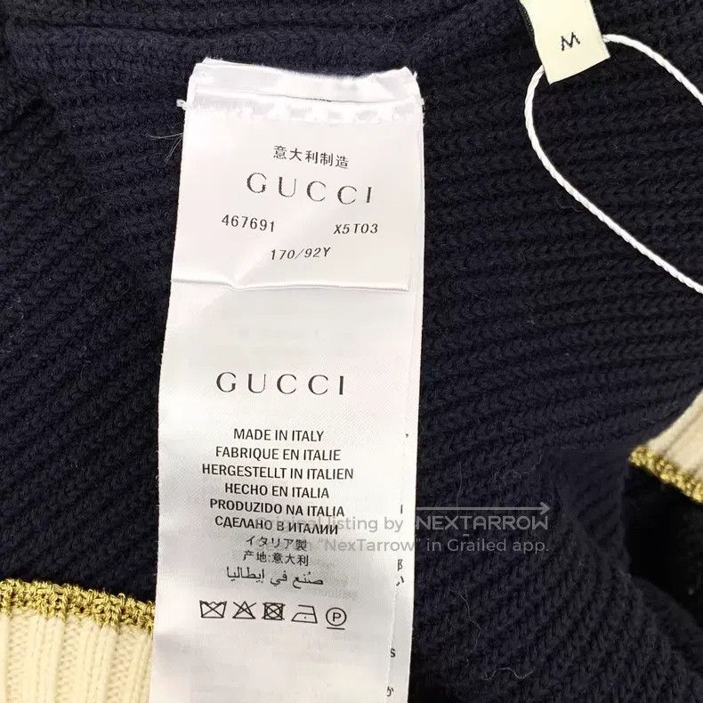 Gucci Gucci Black striped border letter embroidery cotton V-neck Size M / US 6-8 / IT 42-44 - 7 Thumbnail