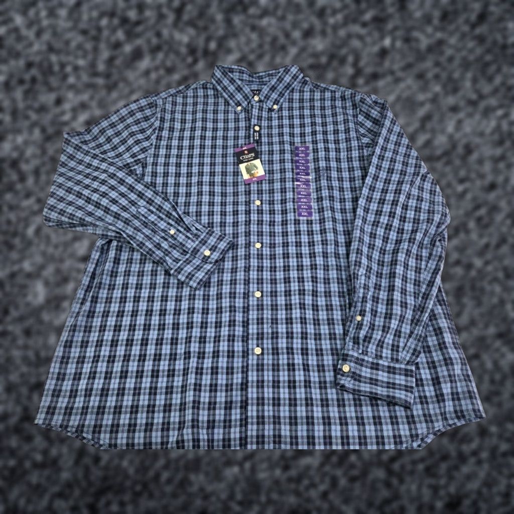 Chaps VINTAGE? No — NWT Chaps Mens Easy Care Long Sleeve Button Up Shirt Blue Plaid 2XL (#7792) Size US XXL / EU 58 / 5 - 1 Thumbnail