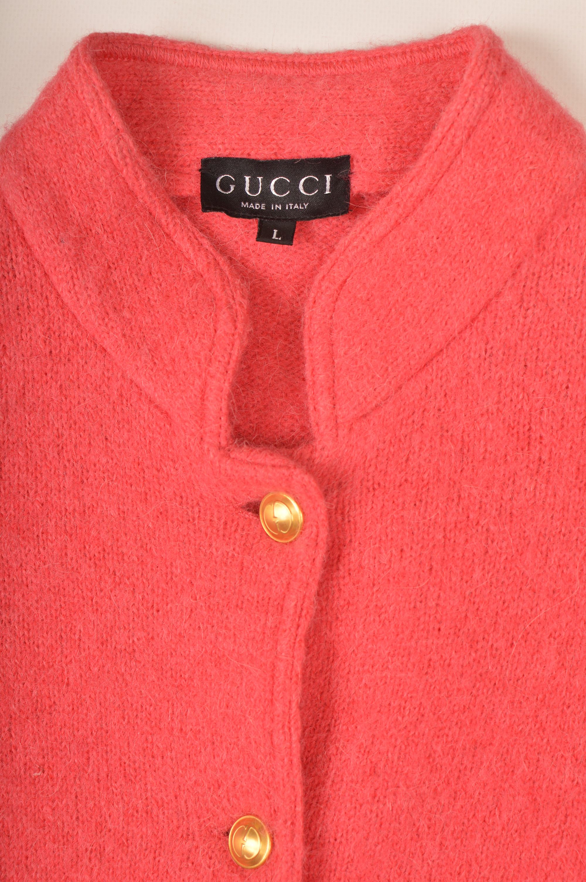 Gucci × Vintage Gucci Tom Ford Era Vintage W's Pink Alpaca Wool Cardigan Size L / US 10 / IT 46 - 3 Thumbnail