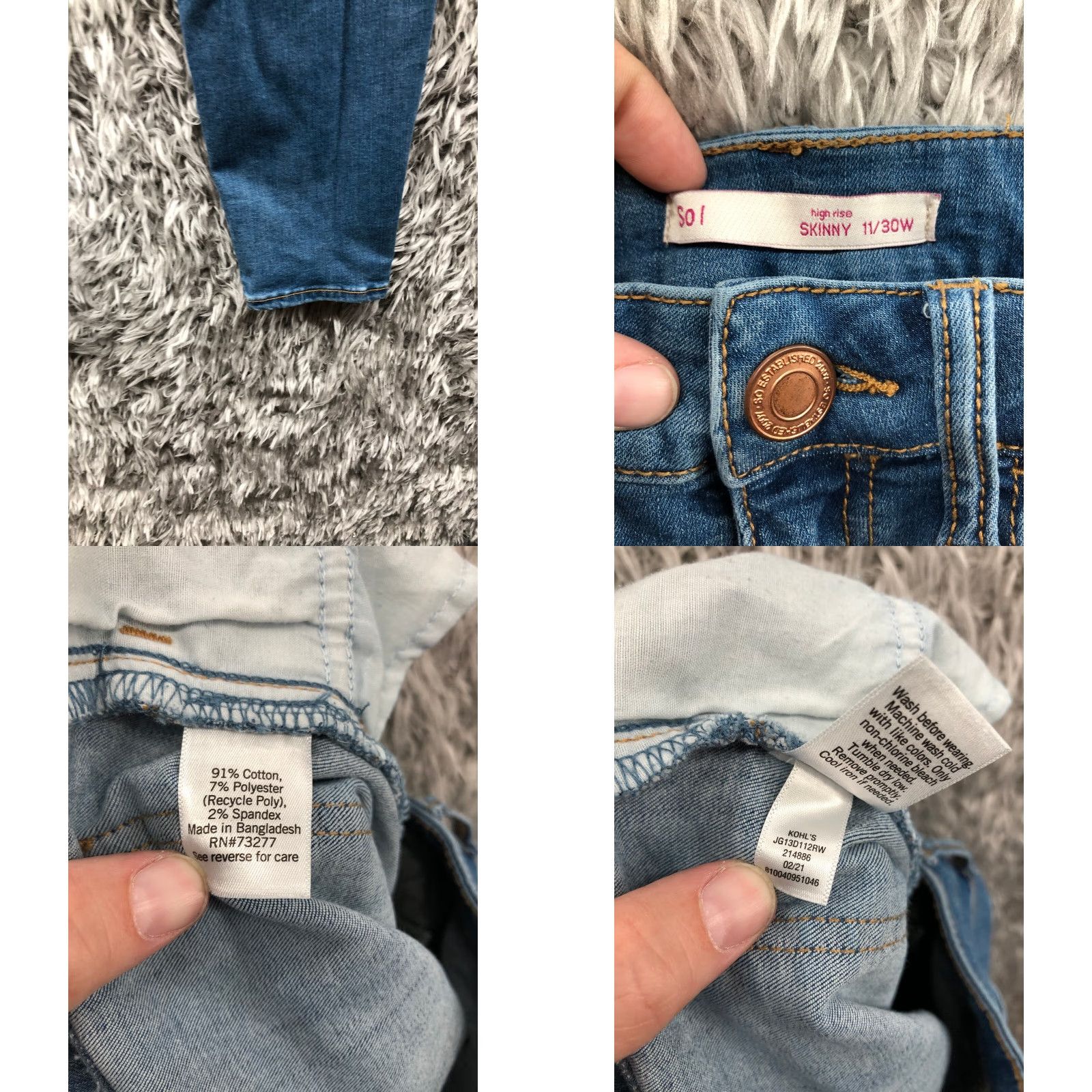 Vintage SO Jeans Skinny High Rise Jeans - 27x29 Blue Denim Juniors Size 11 Dark Wash Vintage? No (Adults Women) Size 32" / US 10 / IT 46 - 8 Thumbnail