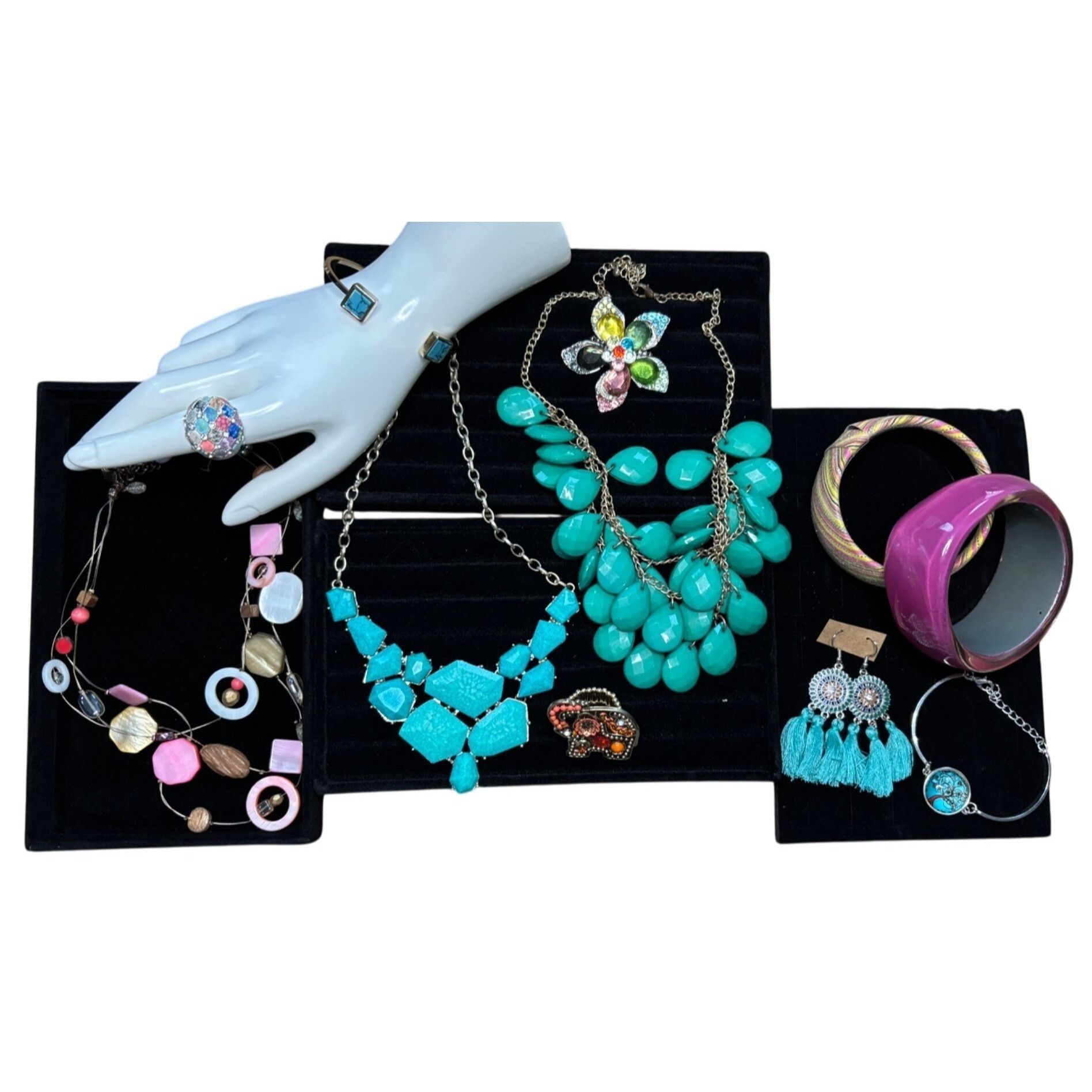 Colorful Jewelry Set With Necklaces Earrings Bracelets & Ban in Turquoise, Women's