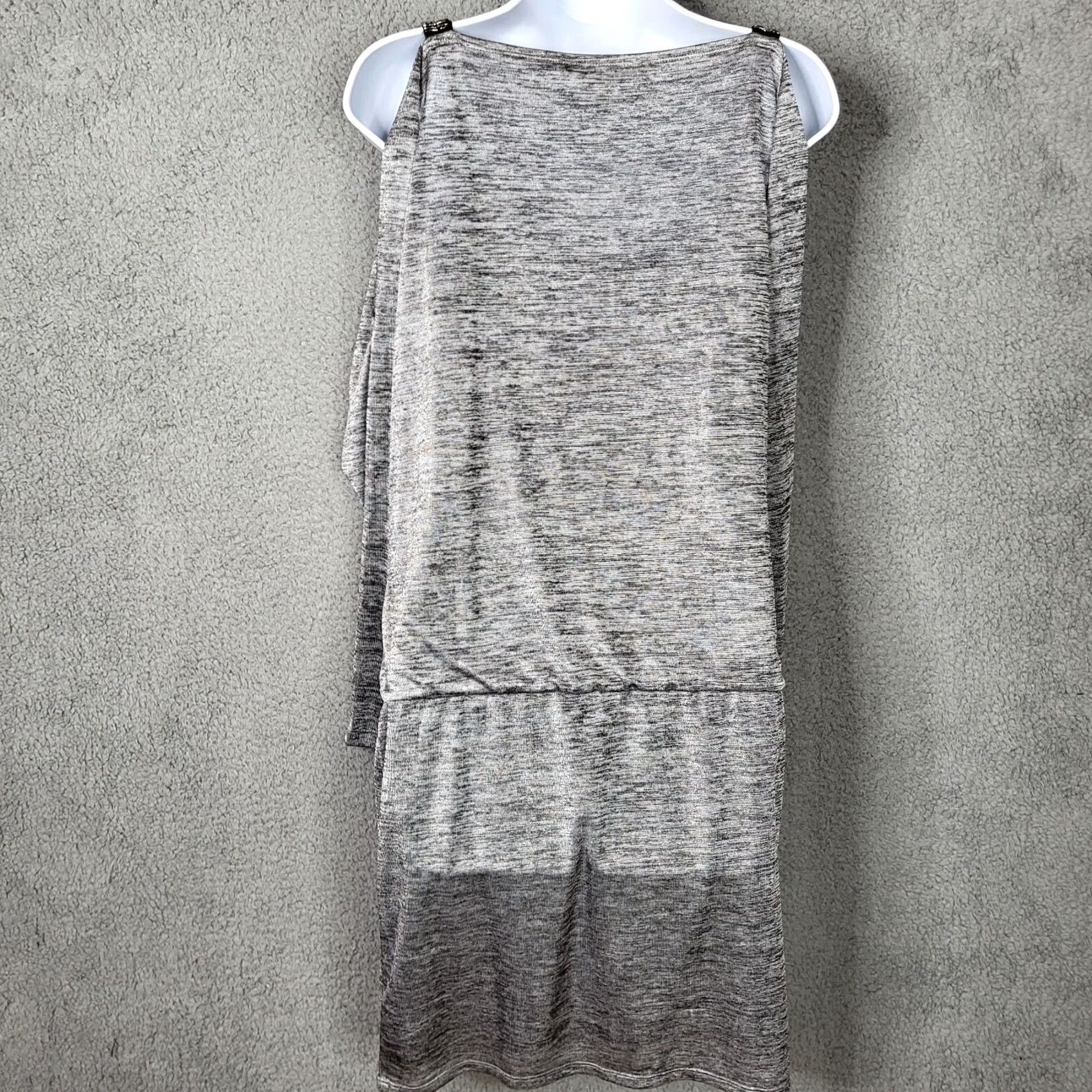 White House Black Market White House Black Market Dress Women’s gray knit Cold shoulder Boat Neck A-Line Above knee XS? Size M Gray Casual Size M / US 6-8 / IT 42-44 - 3 Thumbnail