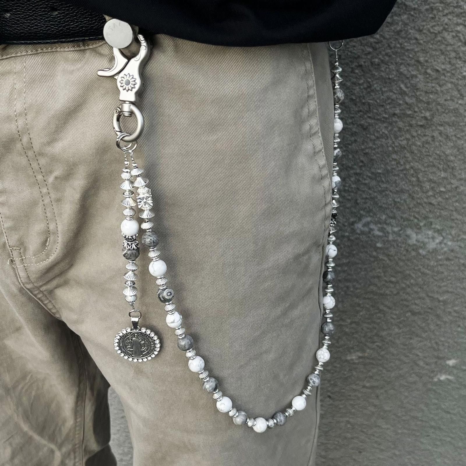 Jewelry Silver and White Beaded Chain Wallet Accessory Size ONE SIZE - 1 Thumbnail