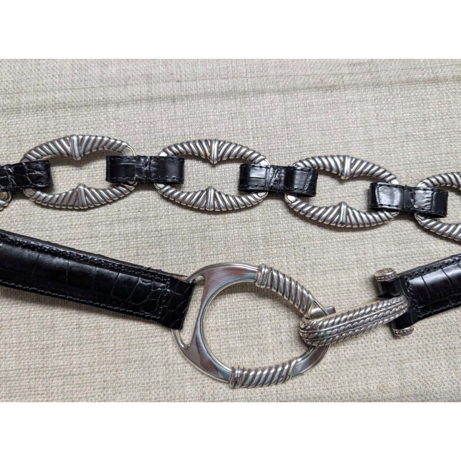 Brighton VINTAGE Brighton alligator embossed SOUTHWESTERN black leather 34 concho belt METAL Size ONE SIZE - 3 Thumbnail
