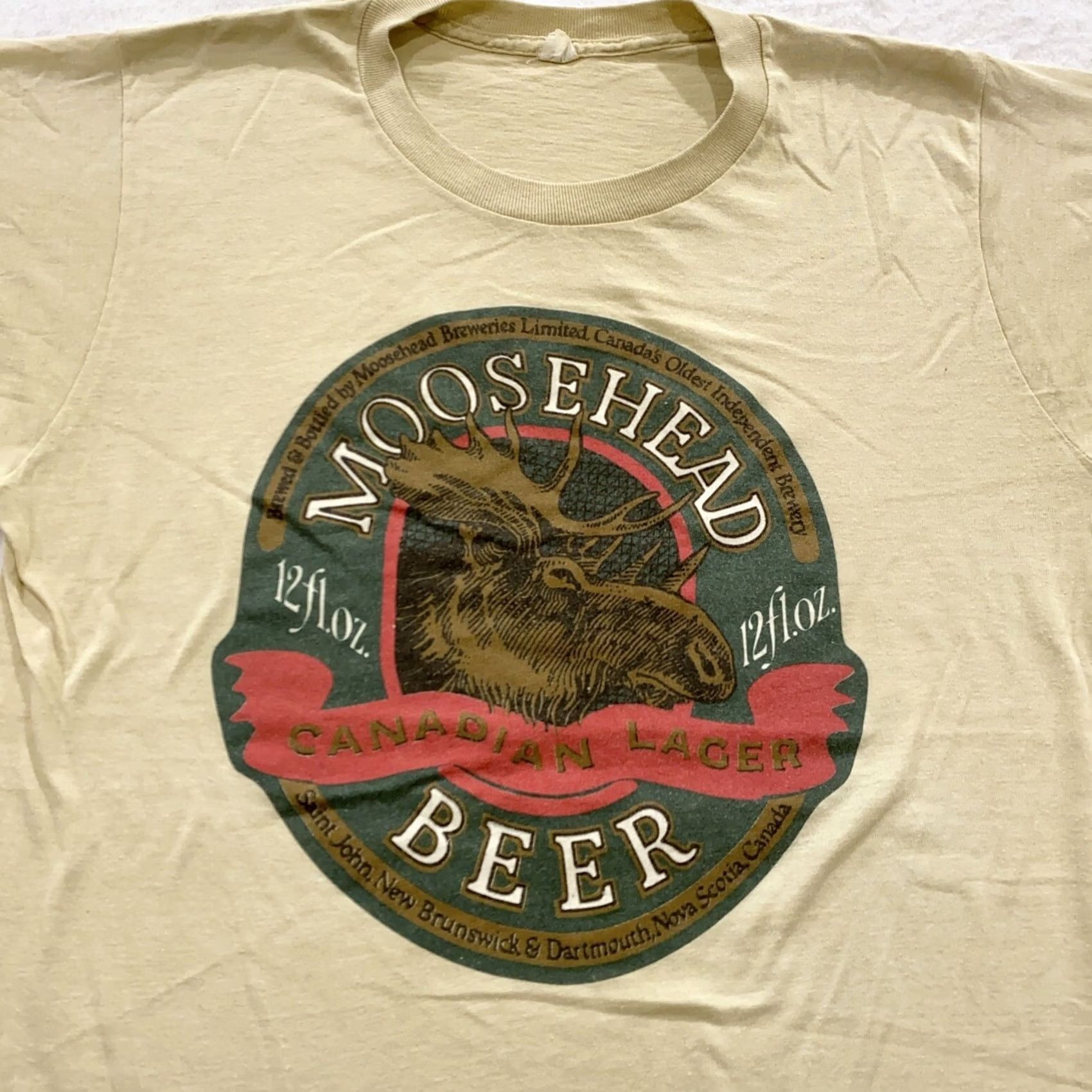 Vintage VINTAGE Moosehead Beer T-Shirt Small/Medium Shirt Men Beige 80s 90s Distressed Crew Neck Short Sleeve Cotton Polyester Size US S / EU 44-46 / 1 - 2 Thumbnail