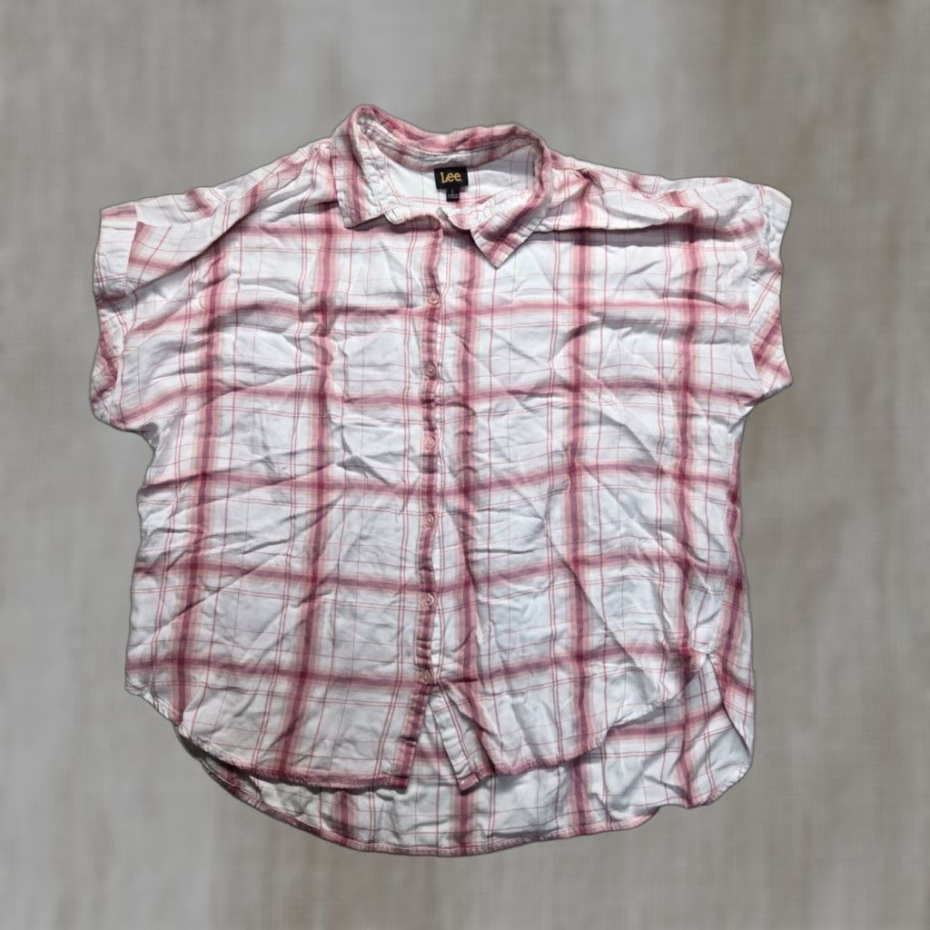 Lee Lee Button-Up Shirt Adult Women's L Large Pink White Plaid Long Sleeve Casual Size L / US 10 / IT 46 - 1 Thumbnail