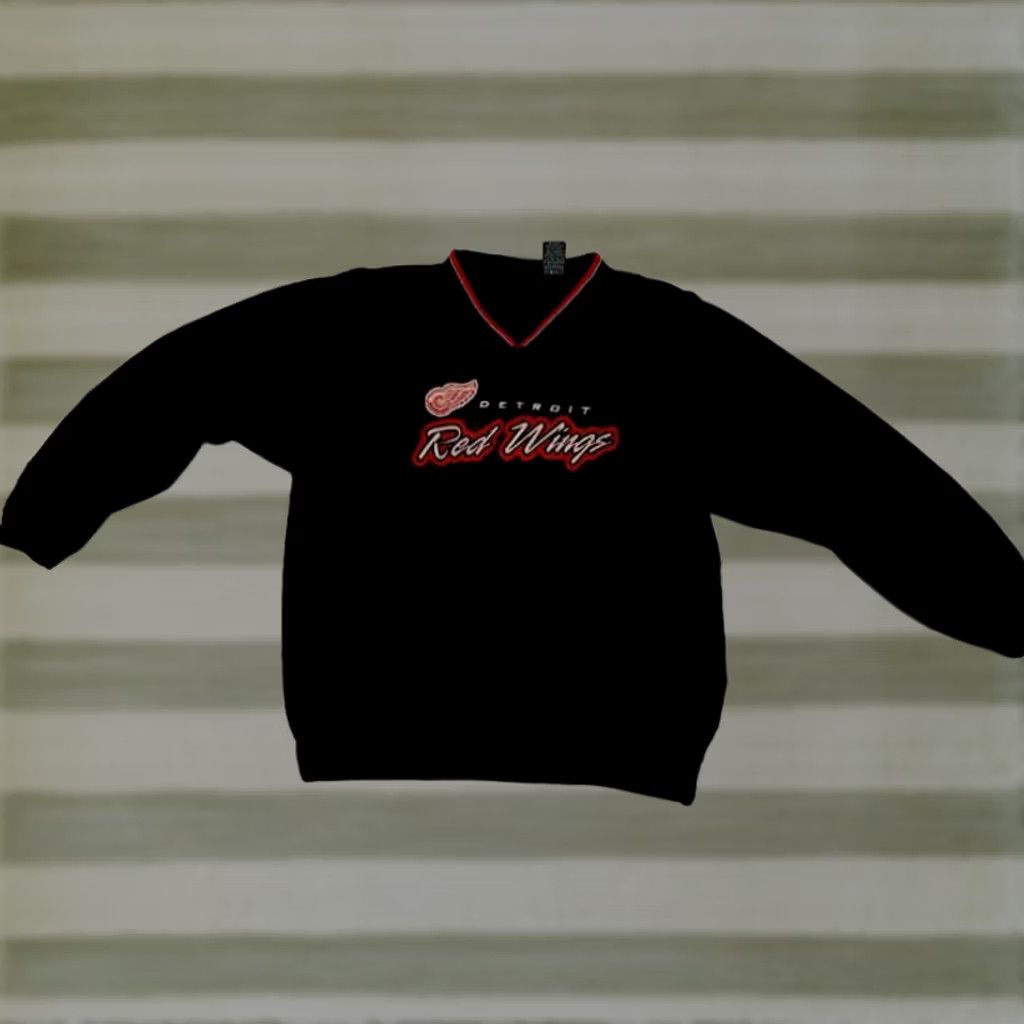 Vintage V-Neck Pullover Jacket Pro-Edge Detroit Red Wings Insulated Stitched Large Black Mens Size US L / EU 52-54 / 3 - 1 Thumbnail