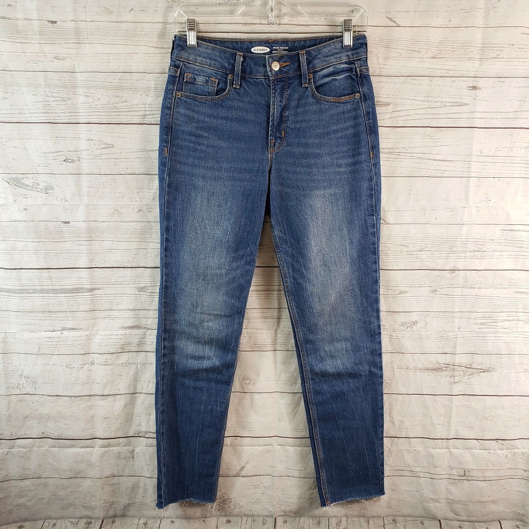 Old Navy Old Navy Womens Power Straight Jeans Sz 2 Blue Medium Wash Raw Hem Jeans Womens 2 Blue Medium Wash Straight Body Rise 9.5 Inseam 27.5 In Waist 14" Size 26" / US 2 / IT 38 - 2 Thumbnail