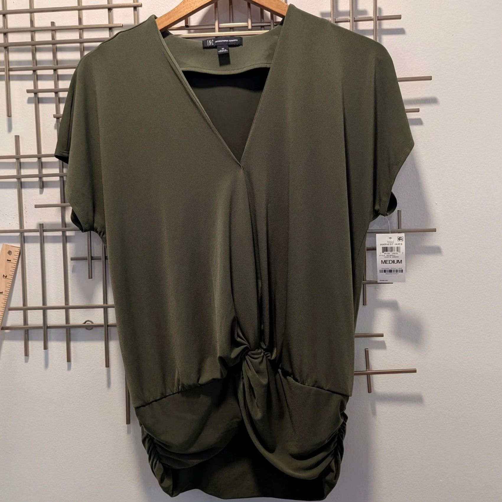 Vintage INC Twist Front V-Neck Dolman Short Sleeve Blouson Top Women's M Green Size M / US 6-8 / IT 42-44 - 2 Thumbnail