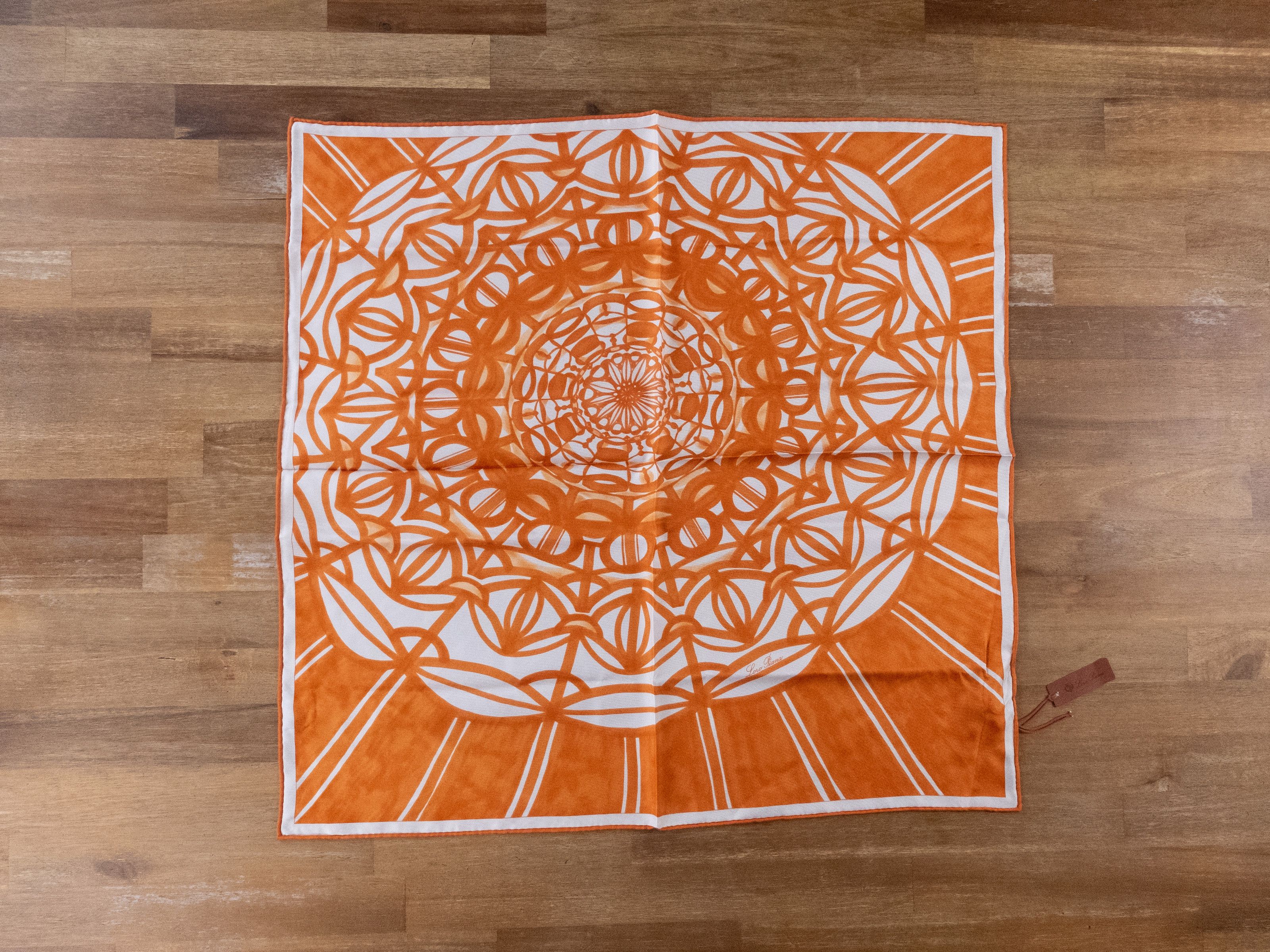 LORO PIANA Rosone orange white floral silk foulard scarf