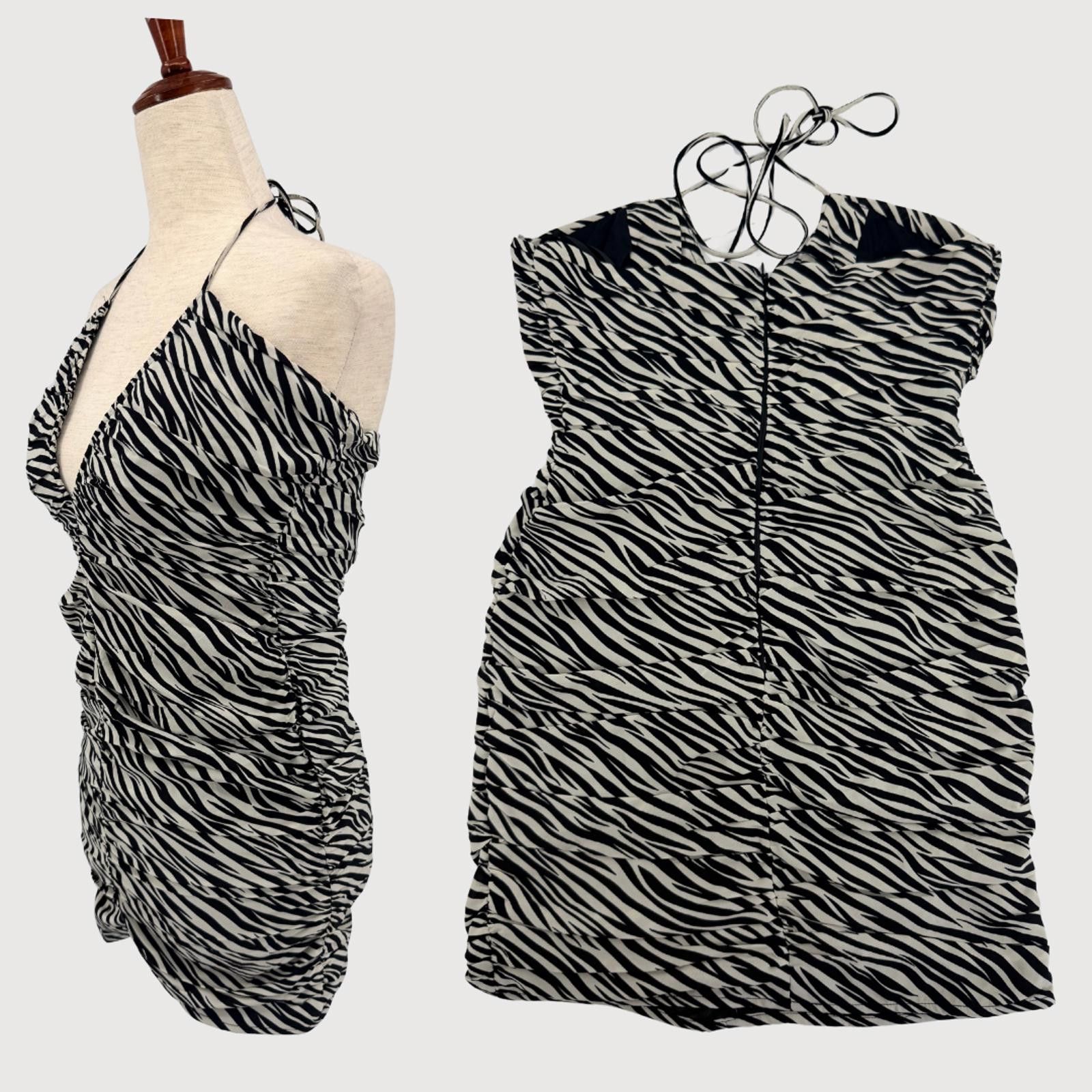 Aquascutum Aqua Zebra Ruched Mini Dress Halter NWT XS Going Out Size XS / US 0-2 / IT 36-38 - 3 Thumbnail