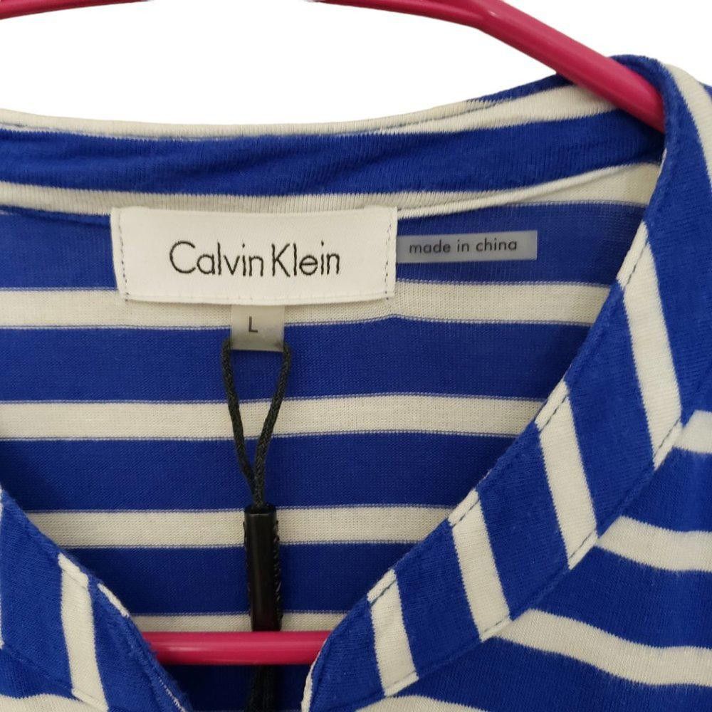 Calvin Klein CT217 Ladies Calvin Klein Zip Front Blue & White Blouse L Size L / US 10 / IT 46 - 3 Thumbnail