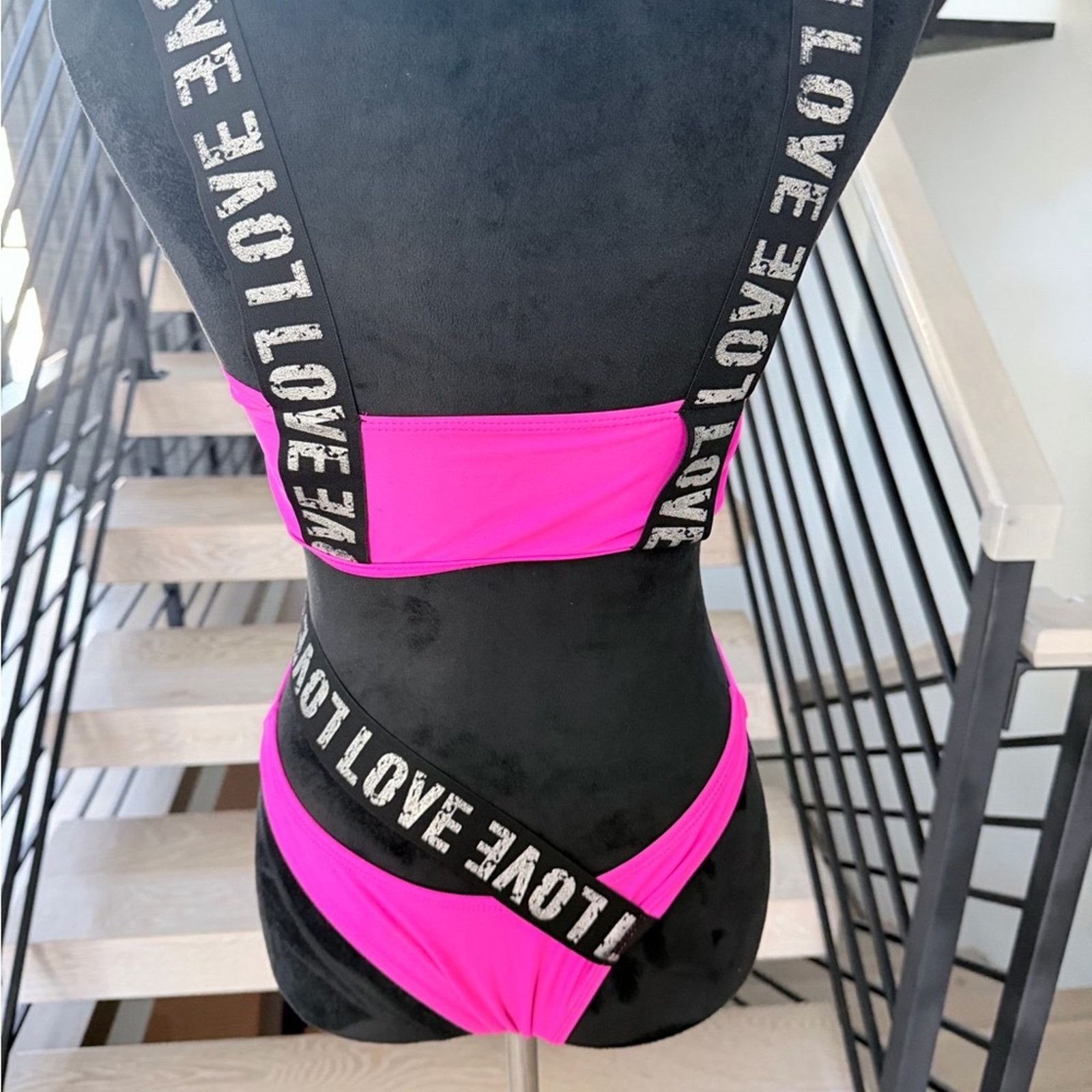 Other New Stylish Pink Lace-Up Bikini Swimsuit Bathing Suit Set S Size ONE SIZE - 5 Thumbnail