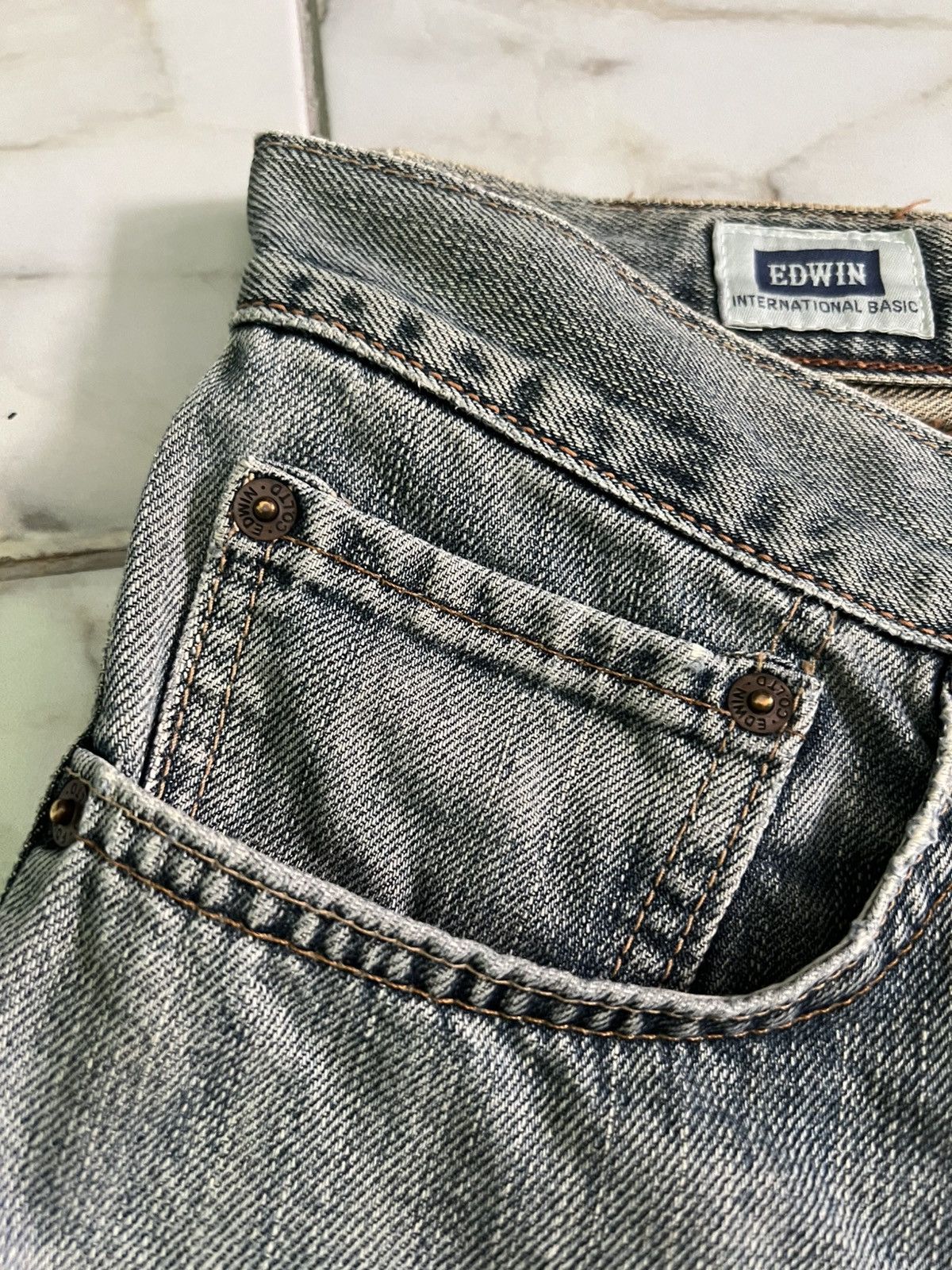 Edwin × If Six Was Nine × Le Grande Bleu (L.G.B.) 💥Baggy💥Vintage Edwin Faded Blue Distress Mud Wash Jean Size US 34 / EU 50 - 8 Thumbnail