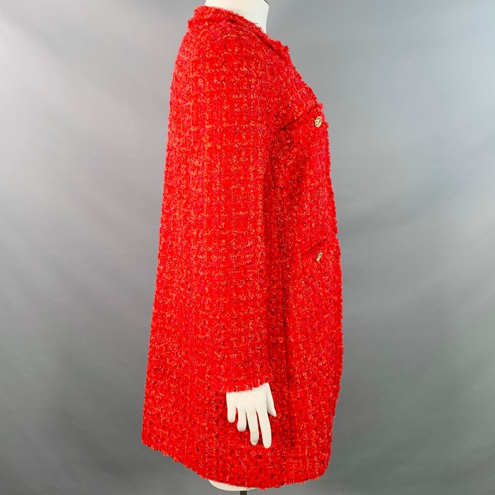 Other WEILL PARIS Red Acrylic Blend Tweed Hook Eye Collarless Coat Size L / US 10 / IT 46 - 3 Thumbnail