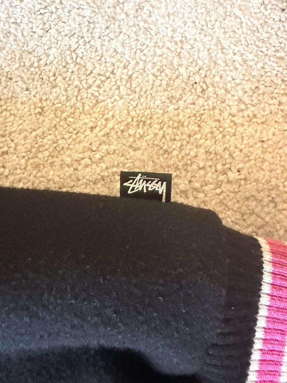 Stussy S Talk Melton Varsity Jacket Black Pink