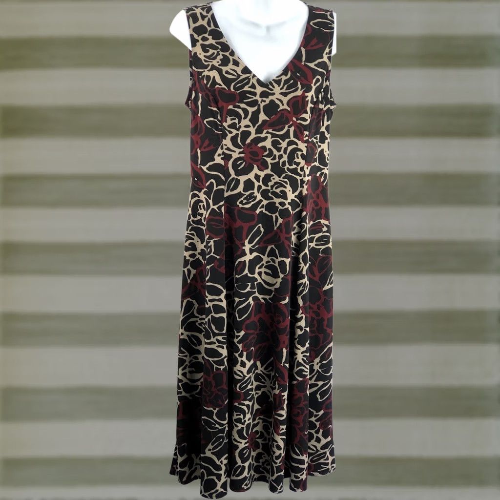 Vintage Danny & Nicole Sleeveless A-Line Midi Dress 10 Red Geo Fit & Flare Womens Vintage No XS Size L / US 10 / IT 46 - 1 Thumbnail