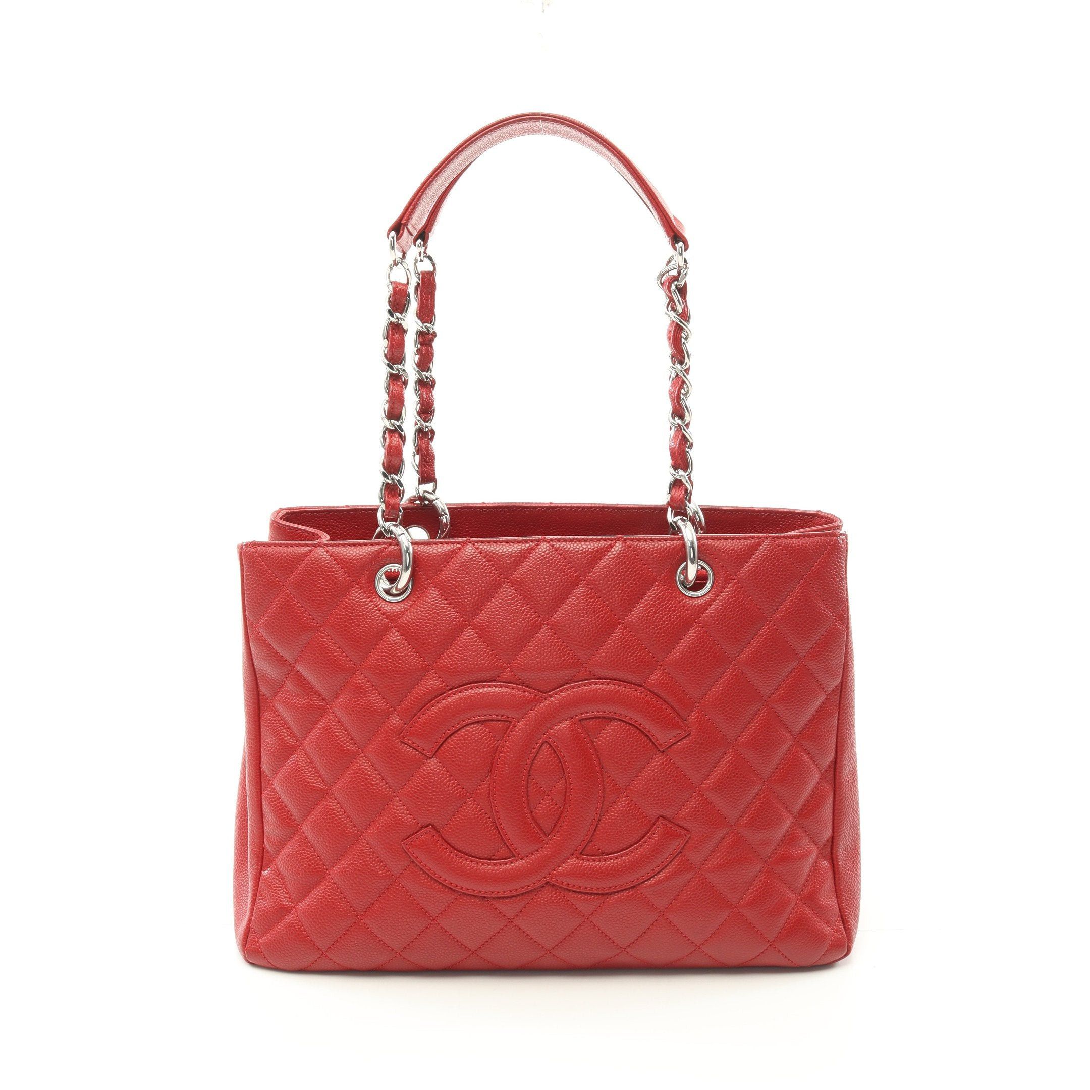 Chanel Chanel Matelasse Grand Shopping Gst Chain Shoulder Bag Tote Caviar Skin Red Silver Hardware Size ONE SIZE - 1 Thumbnail