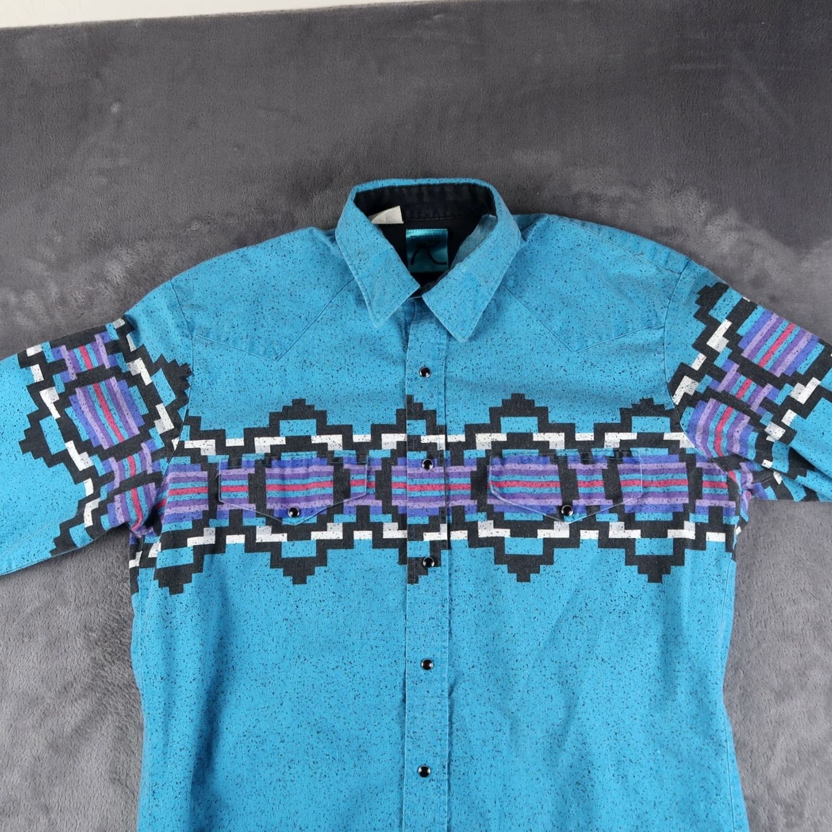 Roper VINTAGE Roper Shirt L Blue Aztec Geometric 90s Western Cowboy USA Mens Button-Up Snap XL? Size US L / EU 52-54 / 3 - 6 Thumbnail