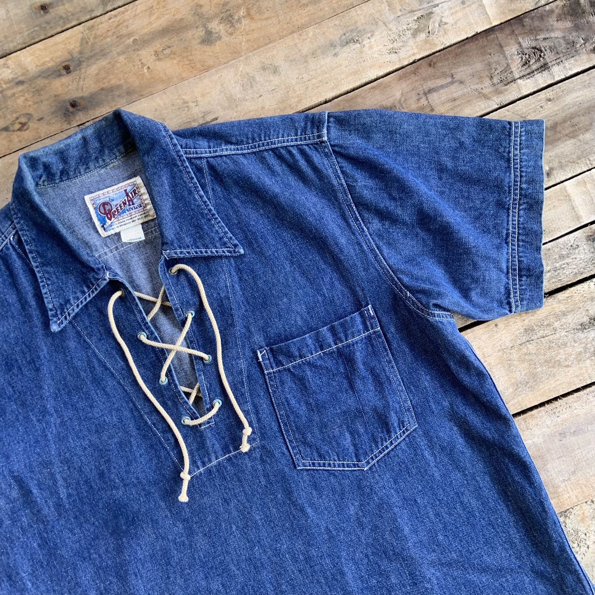 Japanese Brand Vintage x Green Air Denim Shirt Pull over Work Wear Size US M / EU 48-50 / 2 - 4 Thumbnail