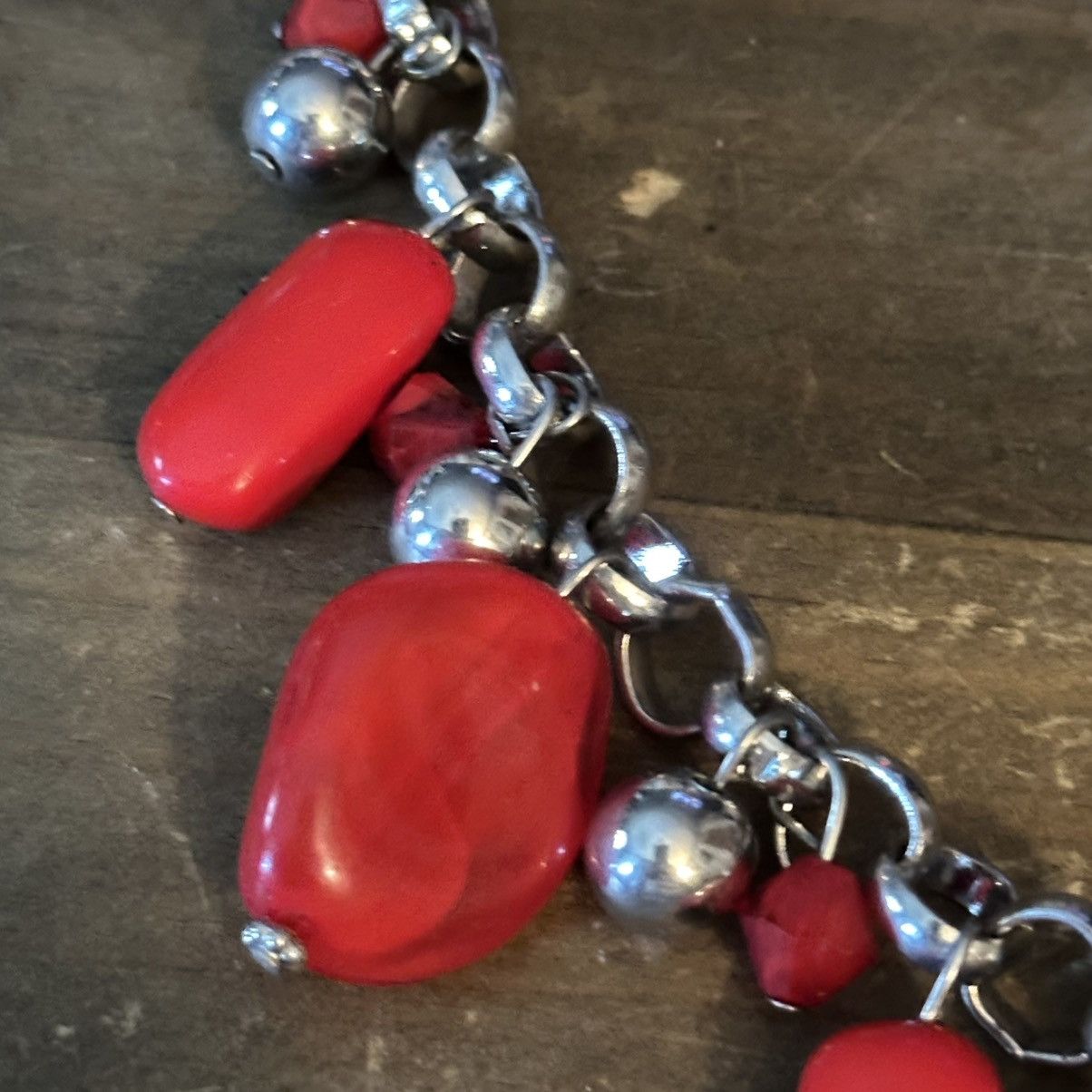 Other Chunky silver tone red dangle bead necklace and earrings Size ONE SIZE - 4 Thumbnail