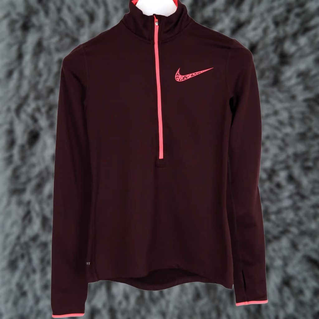 Nike Nike Pro Dri-Fit Sweatshirt Women's Small Pullover Half Zip Neck Burgundy Size S / US 4 / IT 40 - 1 Thumbnail
