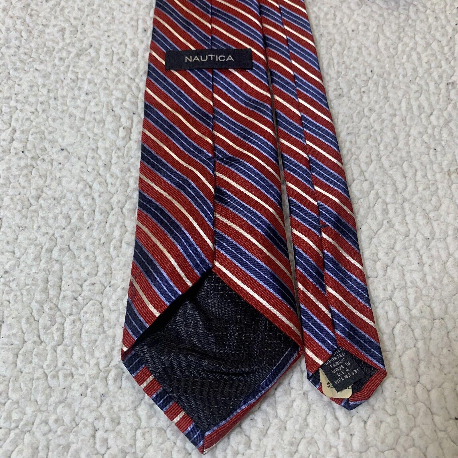 Nautica Nautica Men's Tie Red White Blue Diagonal Stripe 100% Silk Size ONE SIZE - 2 Thumbnail
