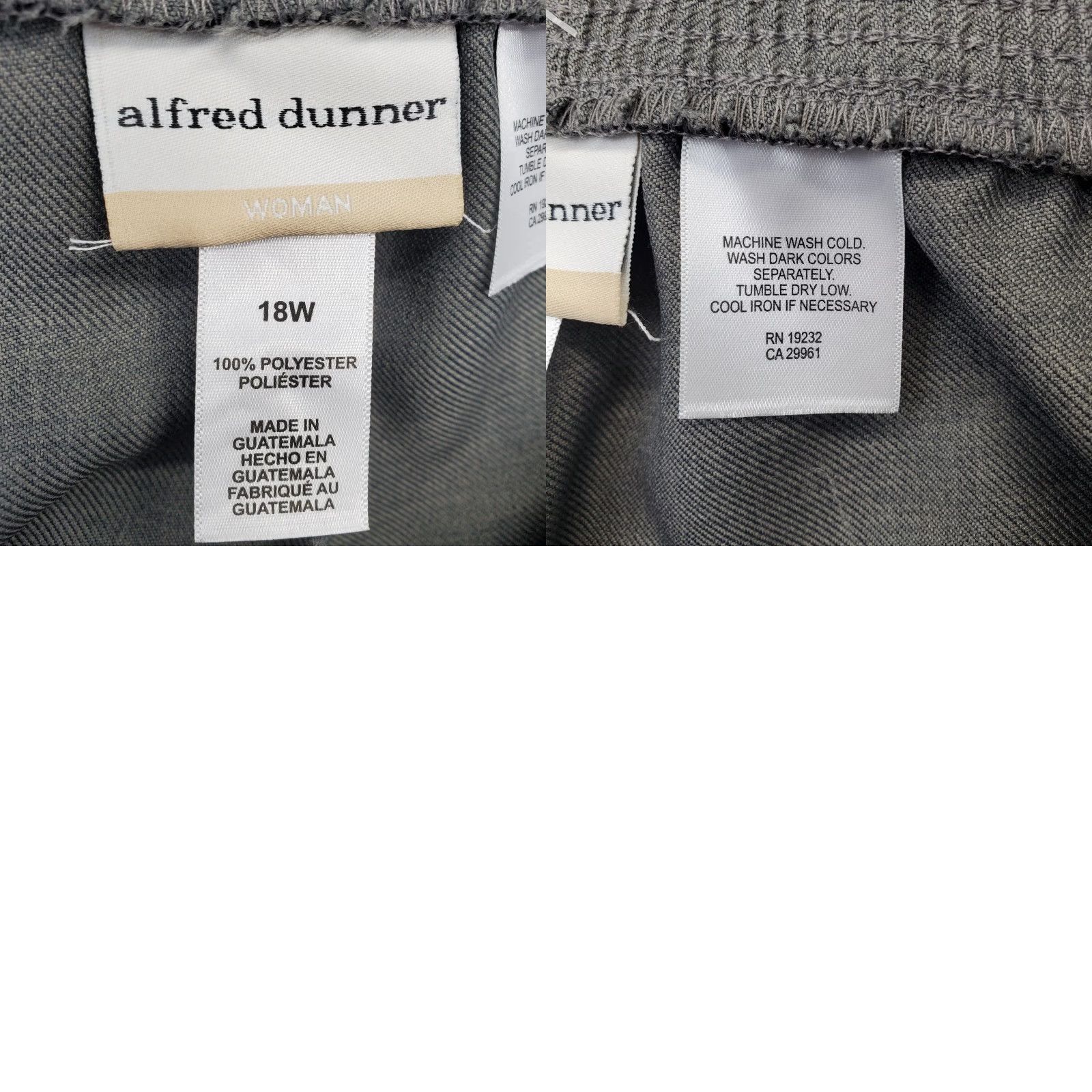 Vintage Alfred Dunner Crop Pants Womens Size 18W Gray Elastic Waist Pockets Cropped 100% Polyester Classic Fit -NWT- Size 40" / US 18 - 8 Thumbnail