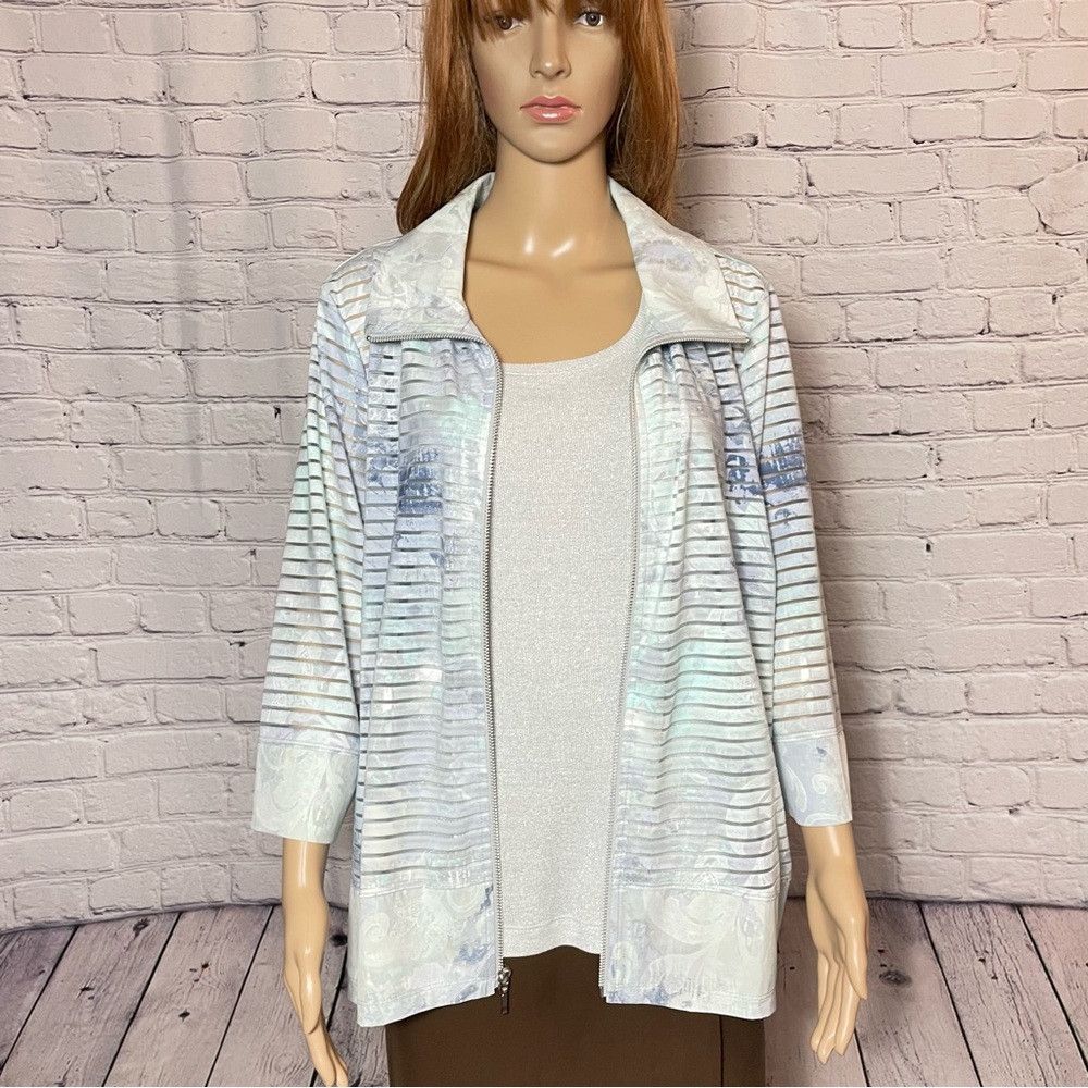 Chicos New Chico's Zenergy Ana Printed Stripe Jacket Light Blue Ja Size XL / US 12-14 / IT 48-50 - 3 Thumbnail