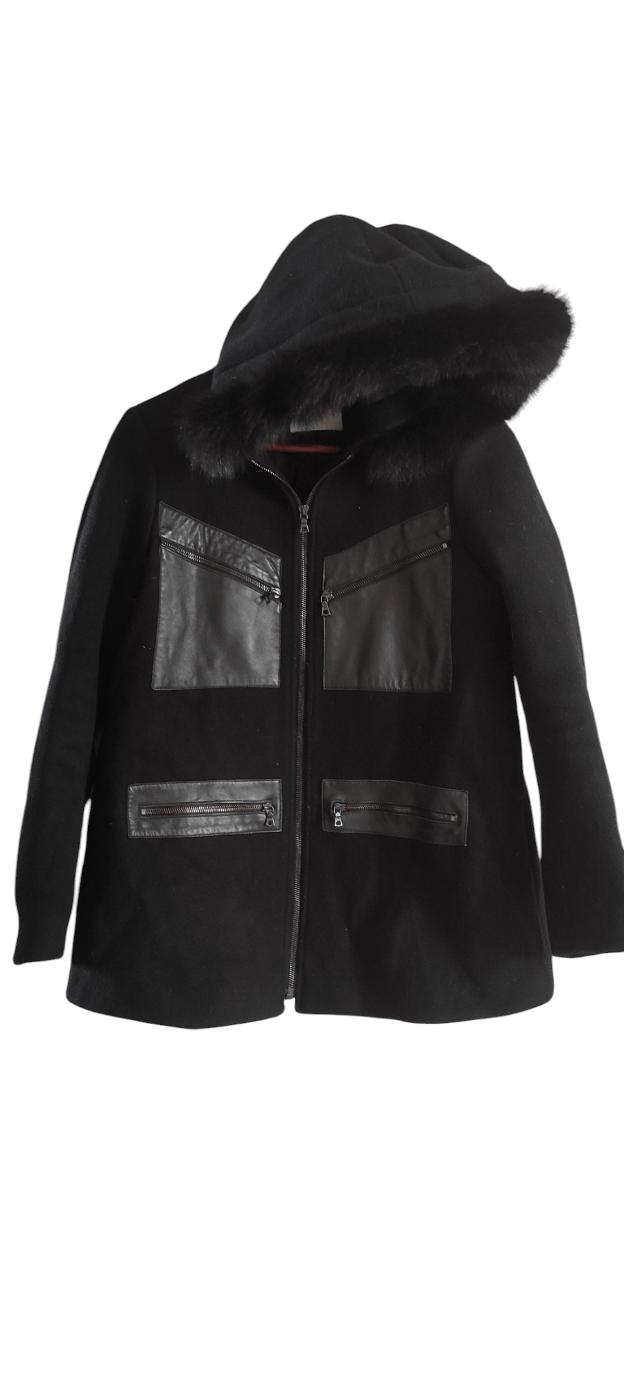 Sandro Sando Paris Short Hooded Women Wool Coat Natural Fox fur Size S / US 4 / IT 40 - 1 Thumbnail