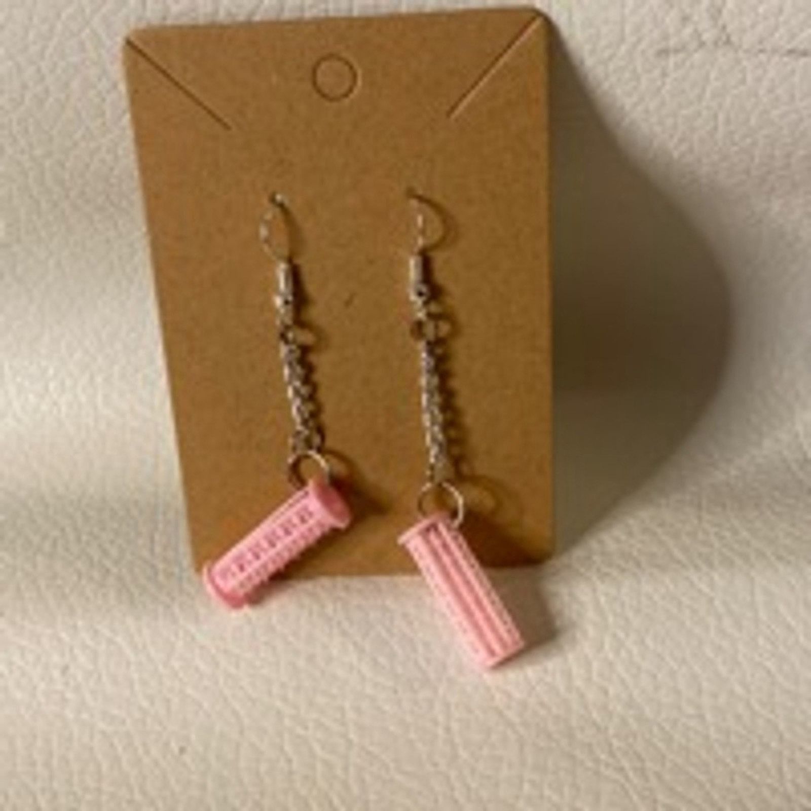 Other Handmade Pink Hair Roller Dangle Earrings Hypoallergenic Size ONE SIZE - 2 Thumbnail
