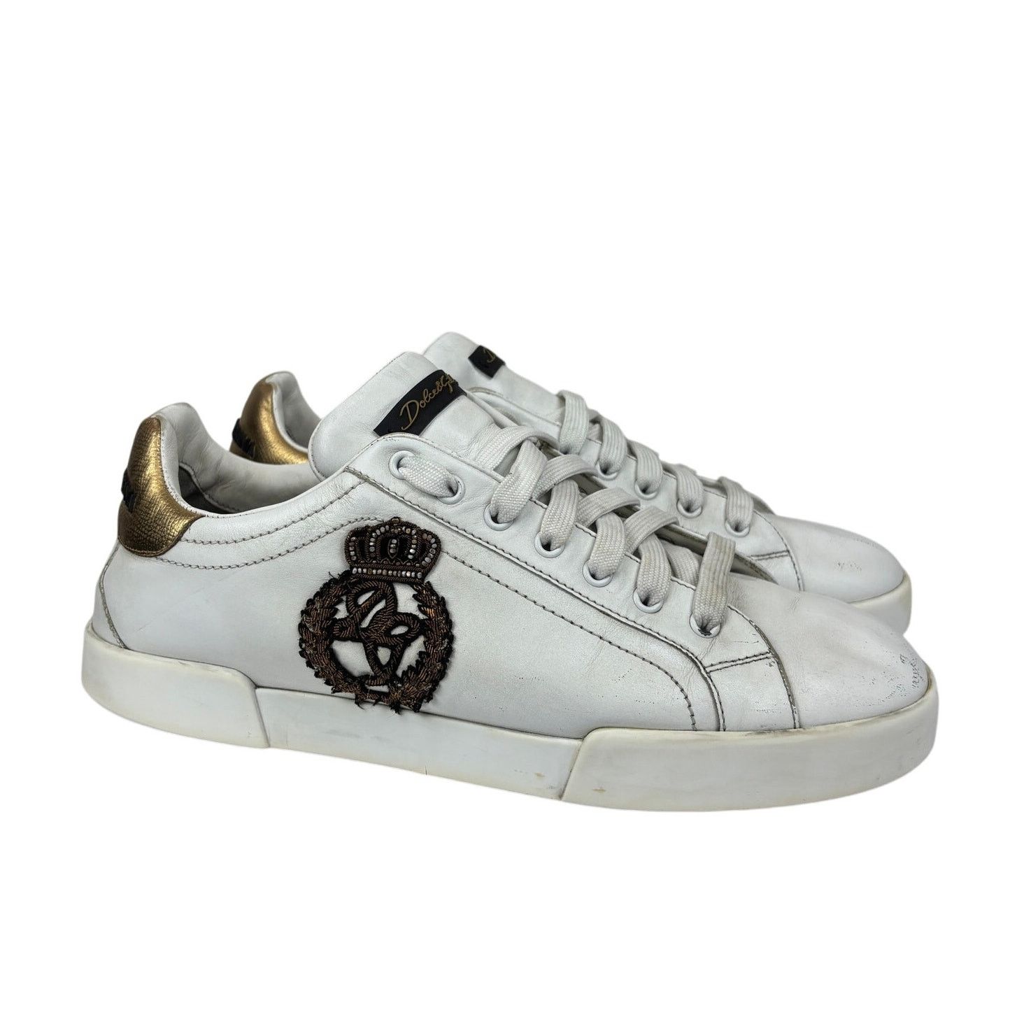 Dolce & Gabbana Dolce & Gabbana Portofino Crown Patch Leather Sneakers 9 Size US 9 / EU 42 - 1 Thumbnail