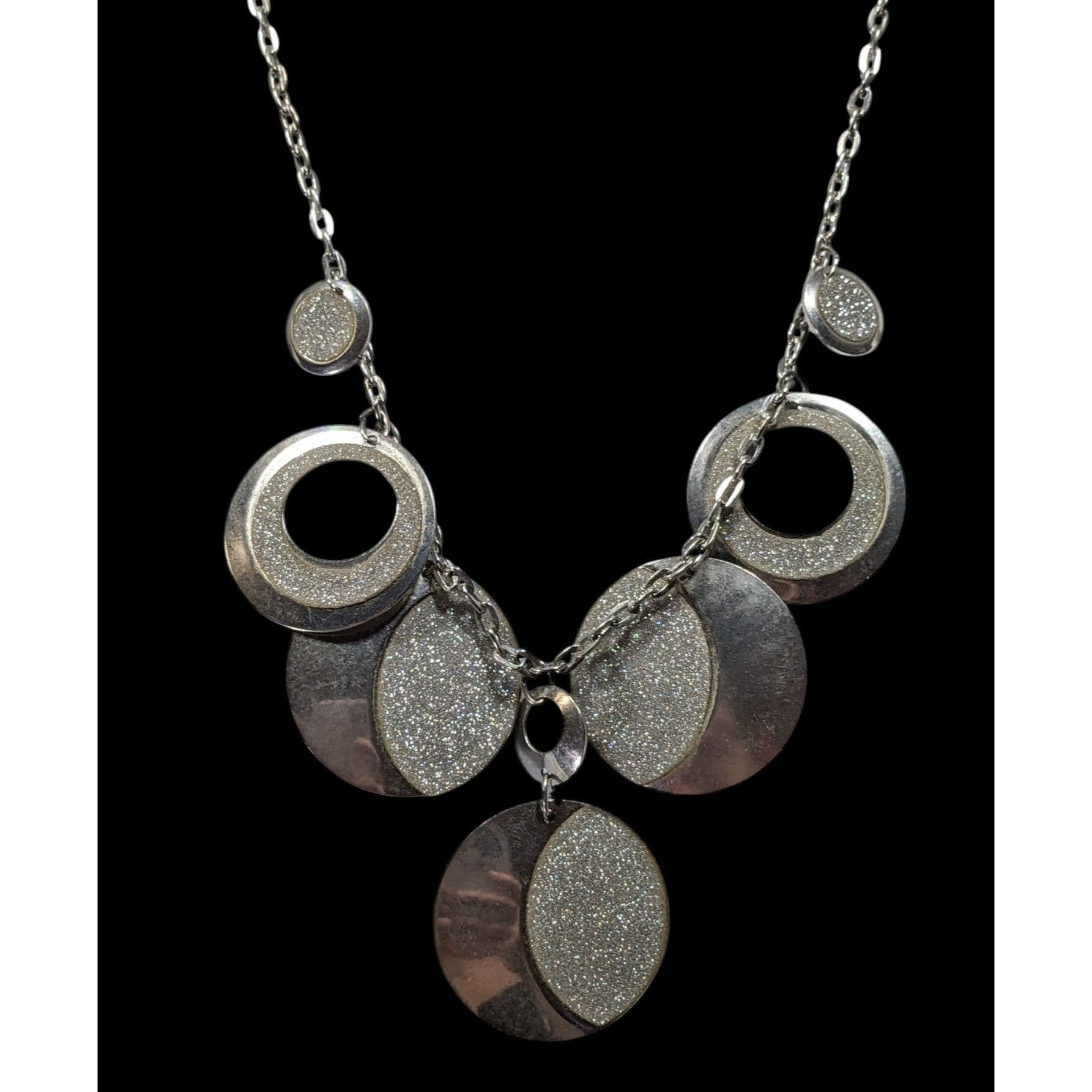 Other Whimsical Glitter Silver Tone Medallion Charm Necklace Size ONE SIZE - 2 Thumbnail
