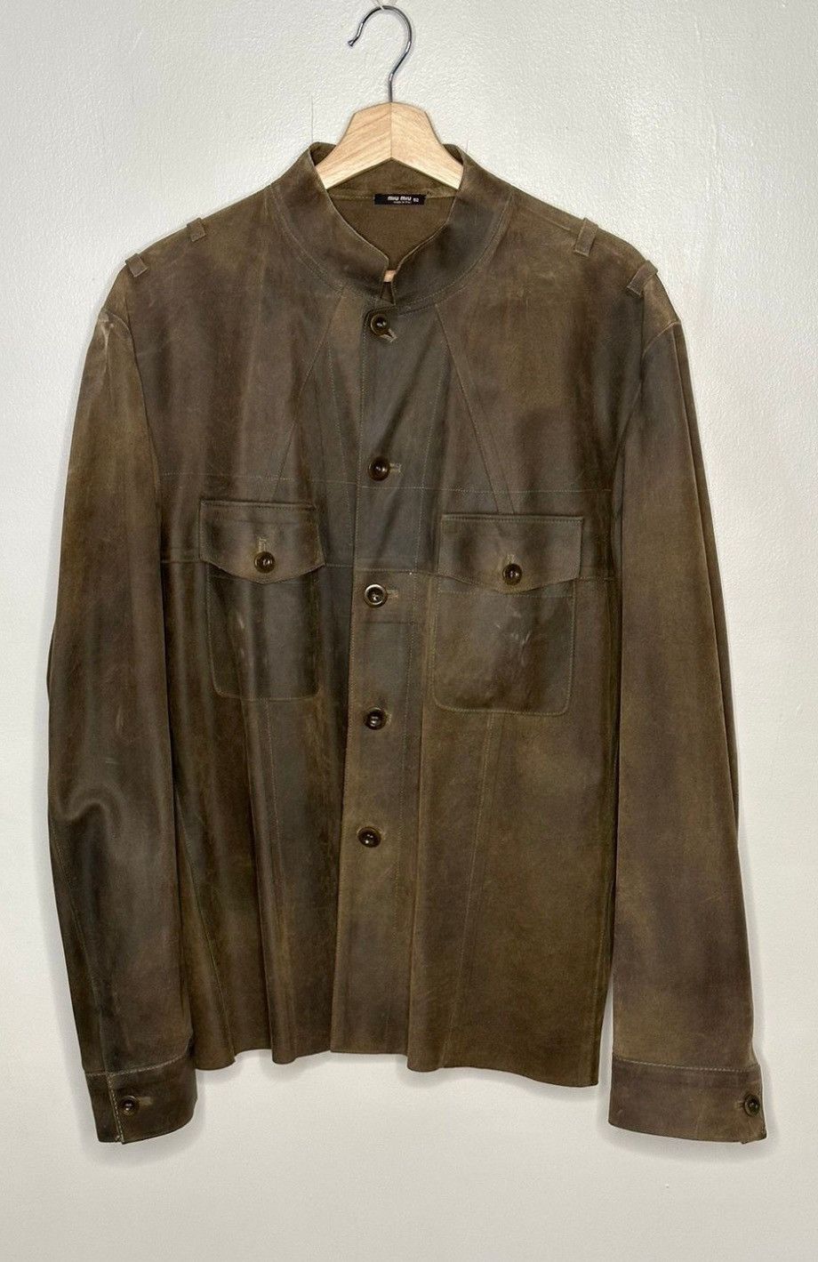 image of Leather Jacket x Miu Miu Jacket Leather 2003 Shirt Coat Bike Moto Vintage in Brown (Size Medium)