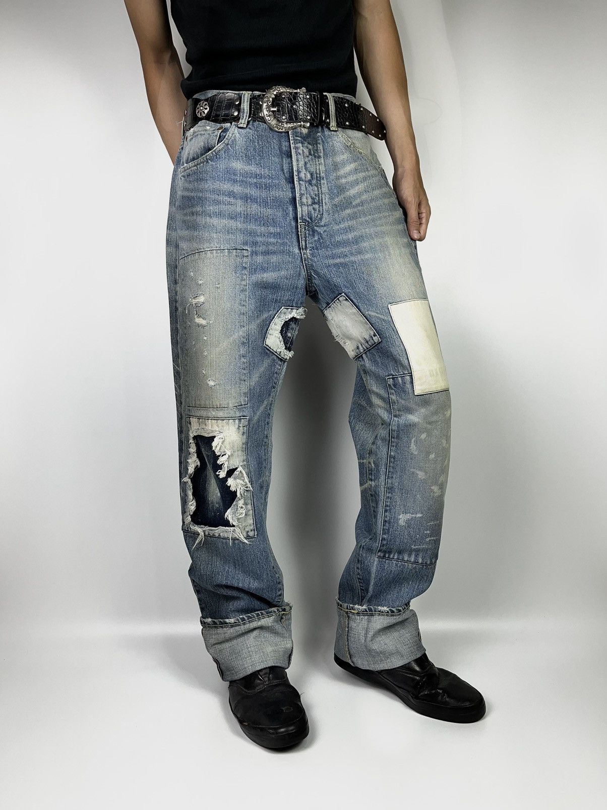 Japanese Brand × Jean Patchwork selvedge redline japanese jeans pant Size US 30 / EU 46 - 21 Thumbnail