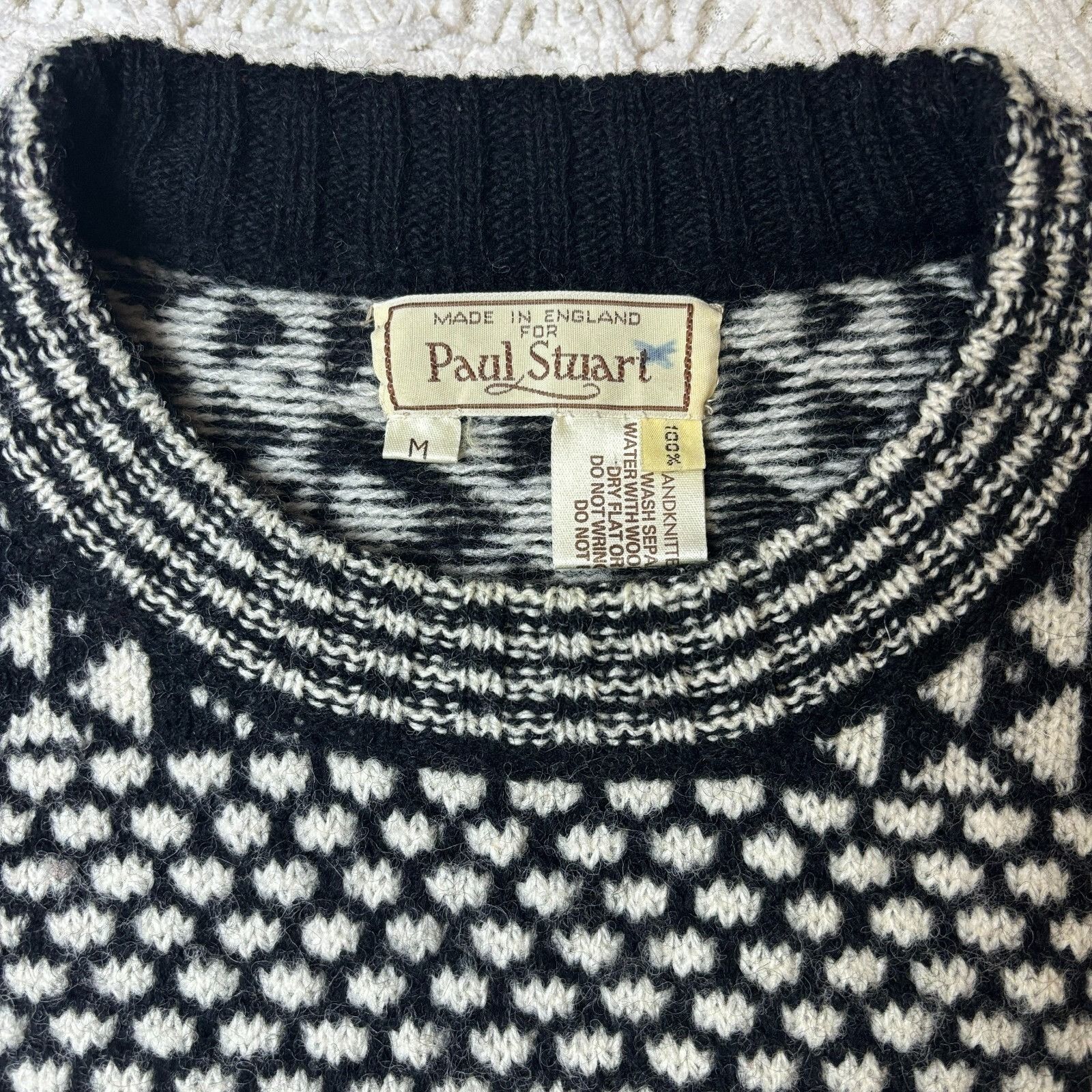 Paul Stuart Paul Stuart Men’s M Hand-Knitted Pullover Sweater Black & Wh Size US M / EU 48-50 / 2 - 2 Thumbnail