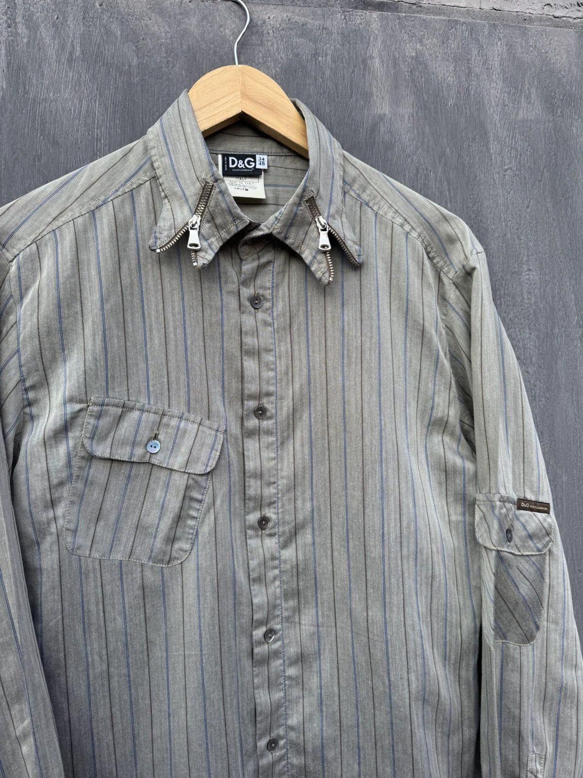 Dolce & Gabbana Dolce Gabbana Vintage Zip Collar Stripped Shirt Size 34/48 Size US M / EU 48-50 / 2 - 2 Thumbnail