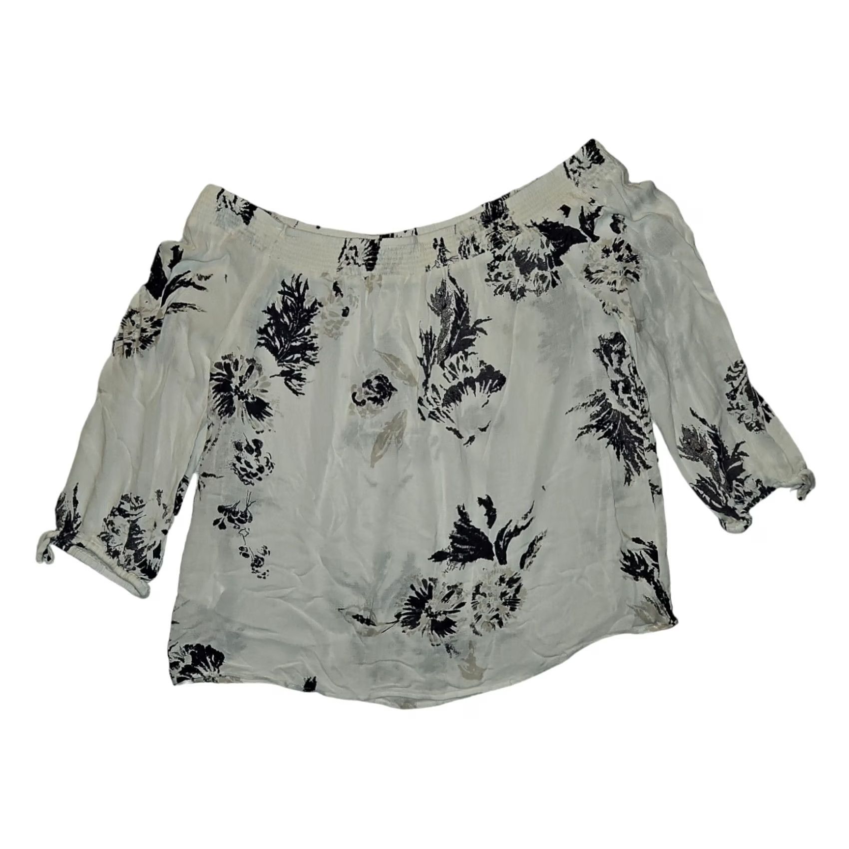 Lucky Brand Lucky Brand Crop Top Women's Large White Floral Off Shoulder 3/4 Sleeve Viscose Blouse Size L / US 10 / IT 46 - 6 Thumbnail