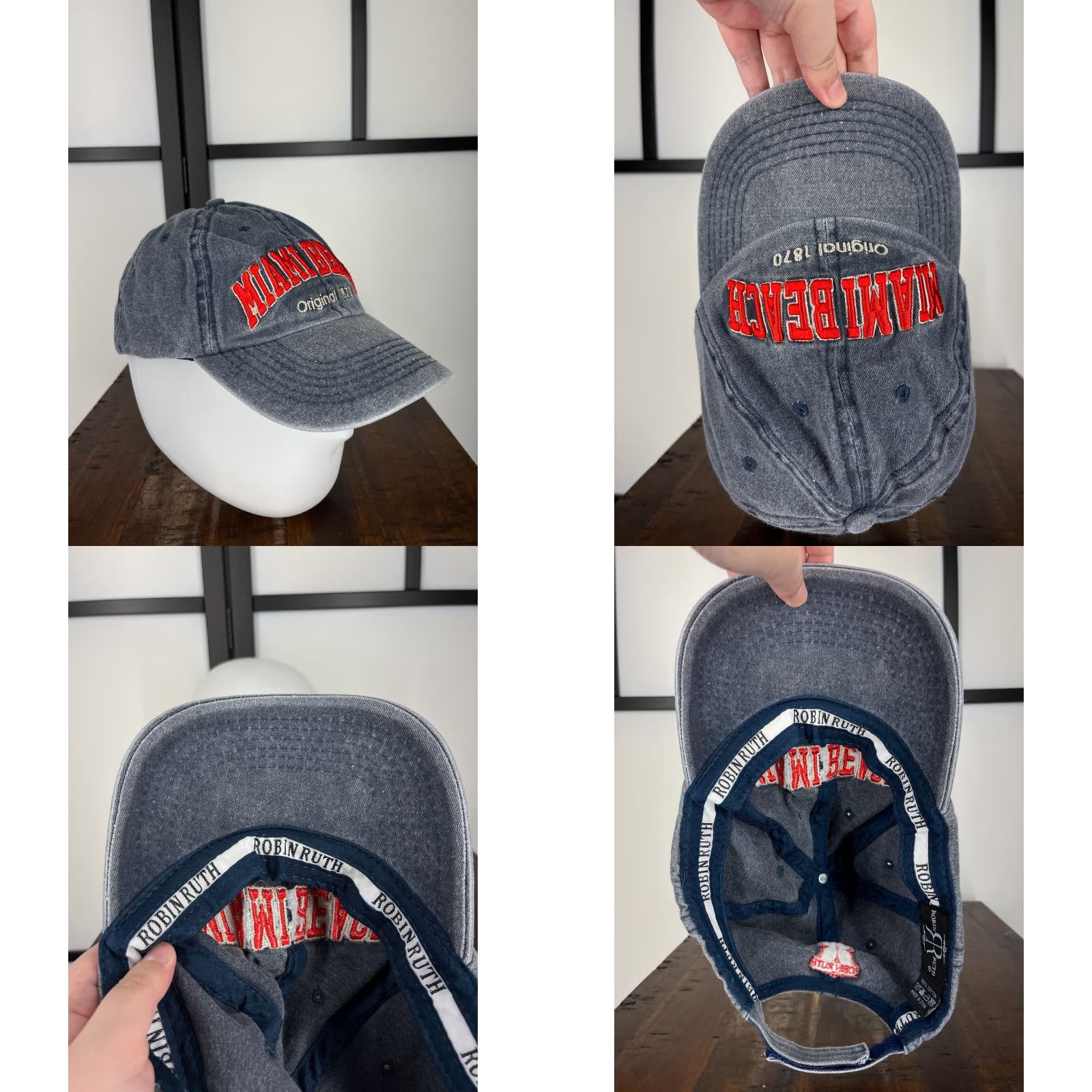 Vintage Miami Beach Original 1870 Hat Cap Strap Back One Size Adult Blue Red 100% Cotton Size ONE SIZE - 8 Thumbnail