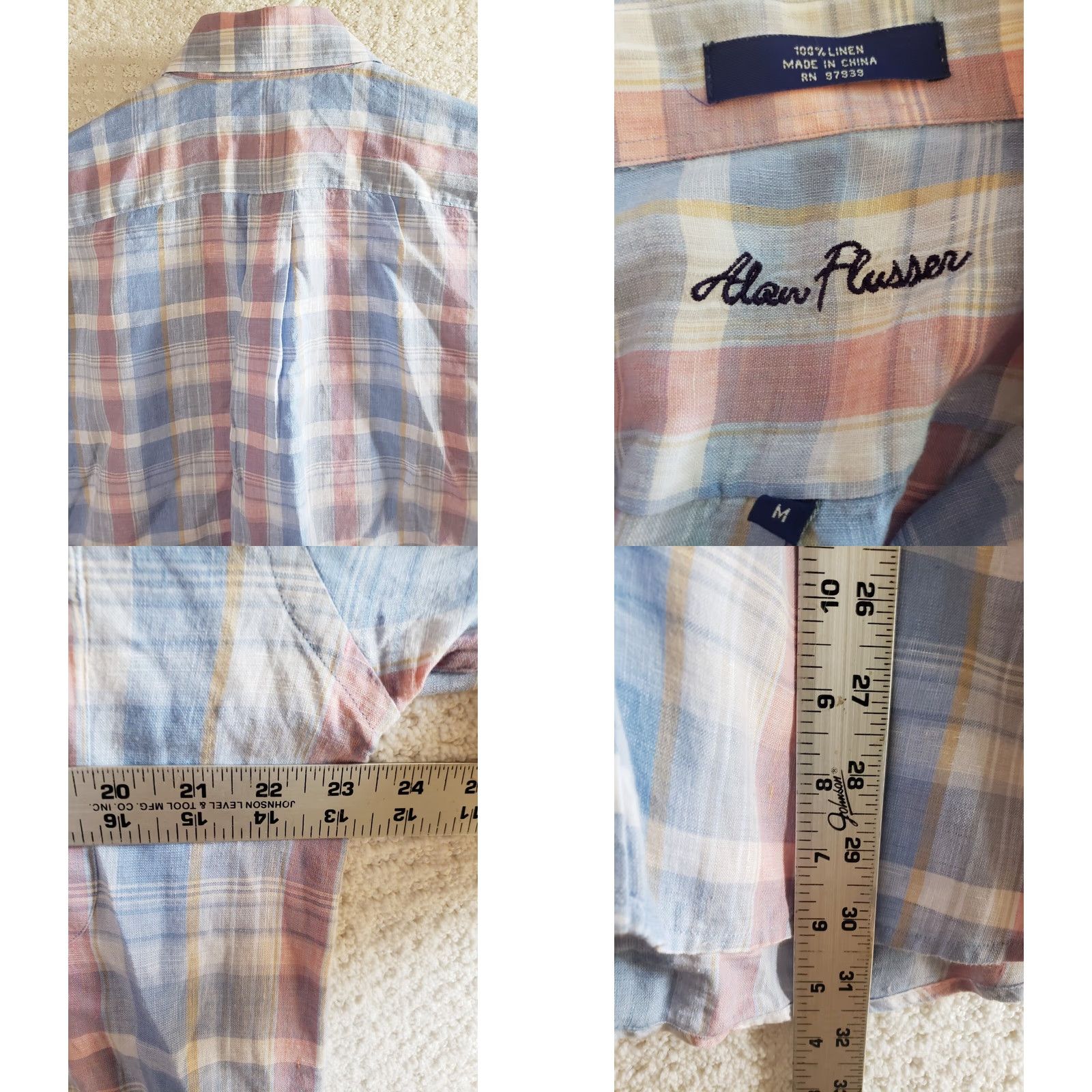 Vintage VINTAGE Alan Flusser 100% Linen Shirt Mens M Blue-Pink Plaid Short Sleeve Button Up Size US M / EU 48-50 / 2 - 8 Thumbnail