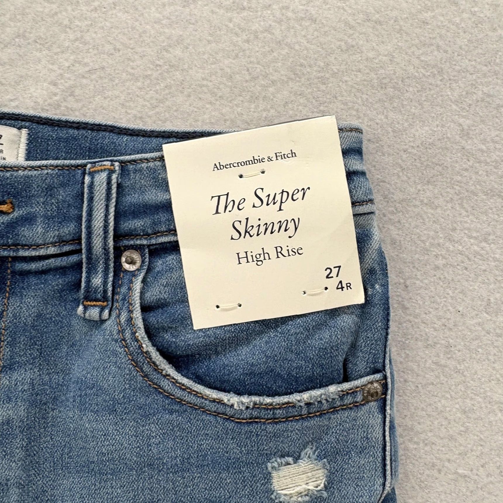 Abercrombie & Fitch Abercrombie & Fitch Skinny Jeans Womens 4 Blue High Rise Distressed NWT Size 27" / US 4 / IT 40 - 3 Thumbnail