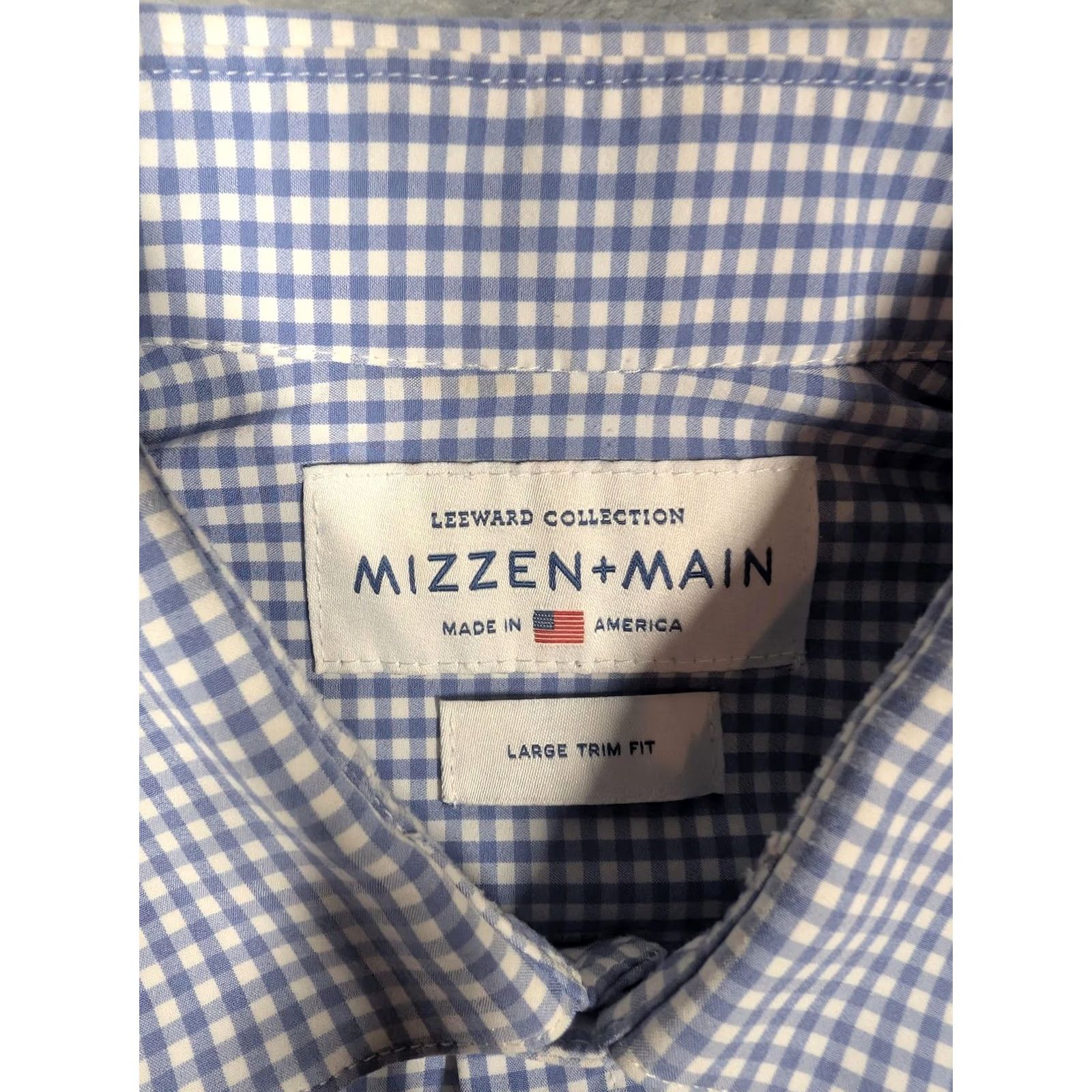 Mizzen+Main Mizzen+Main Dress Shirt Mens Large Blue Gingham Leeward Trim Fit Stretch USA Shirt Mens Large Blue Gingham Leeward Collection Size 42R - 7 Thumbnail
